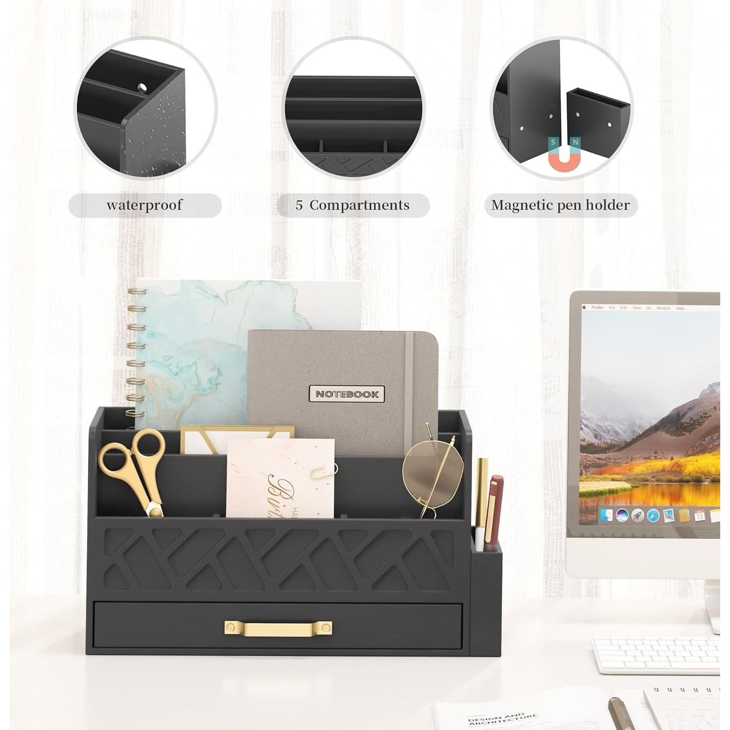 Organizador de Correo de Escritorio Wisuce - Madera de Bambú Negro