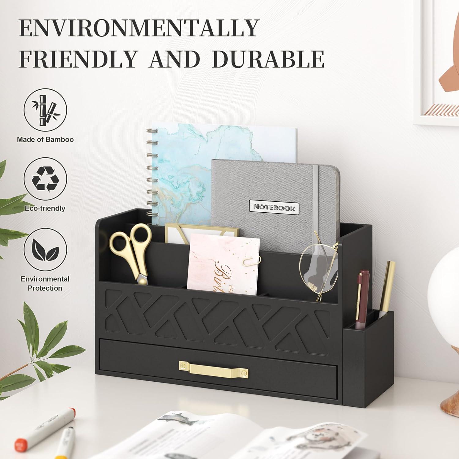 Organizador de Correo de Escritorio Wisuce - Madera de Bambú Negro