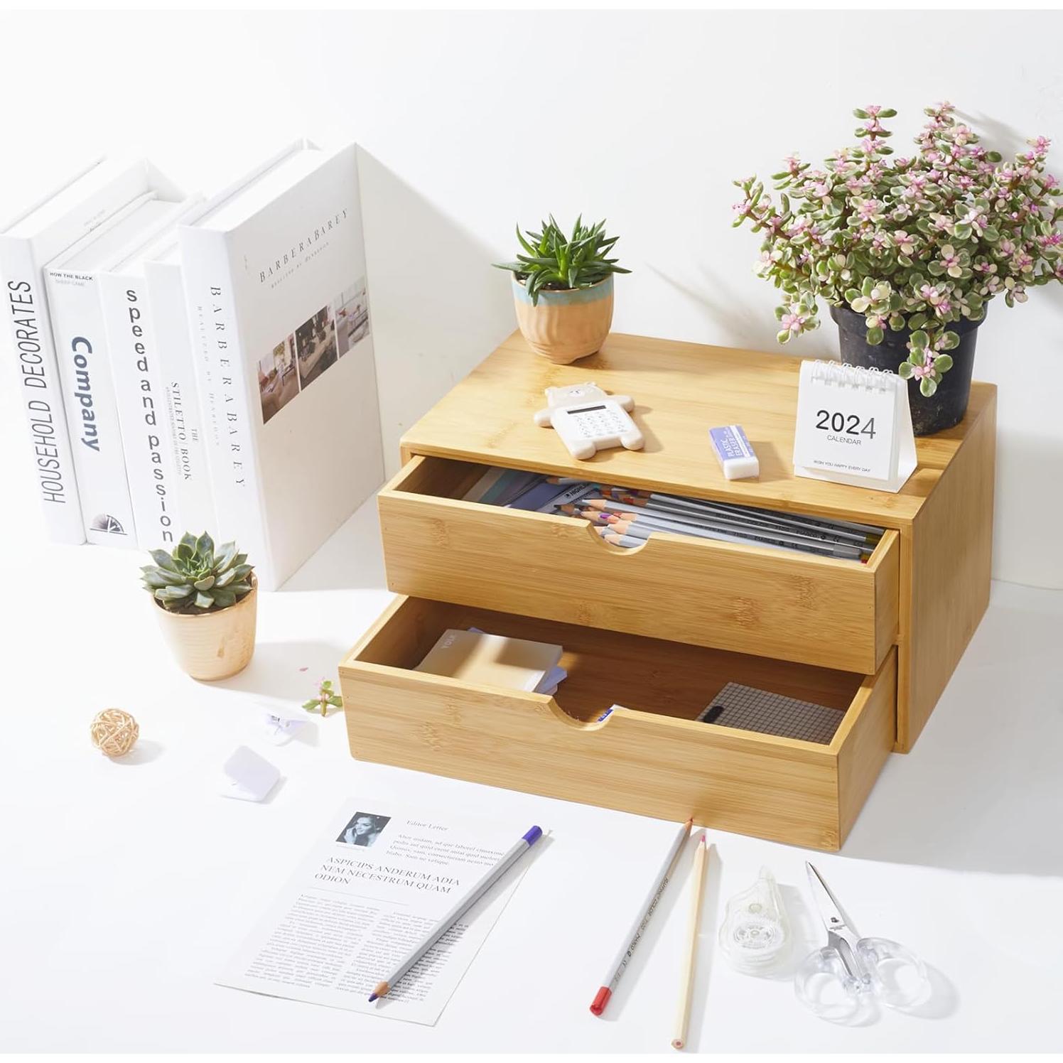 Organizador de Escritorio de Bambú Charmewooden 2 Cajones