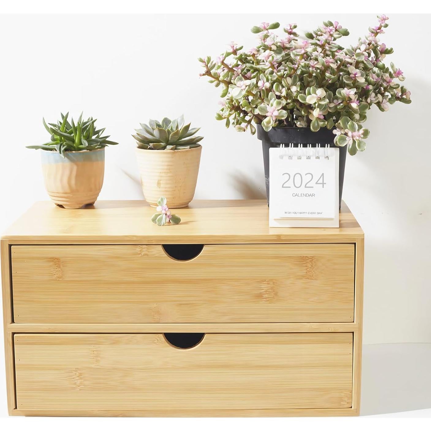 Organizador de Escritorio de Bambú Charmewooden 2 Cajones