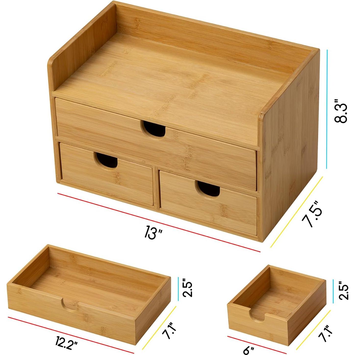 Organizador de Escritorio de Bambú MEEDEN con 3 Cajones
