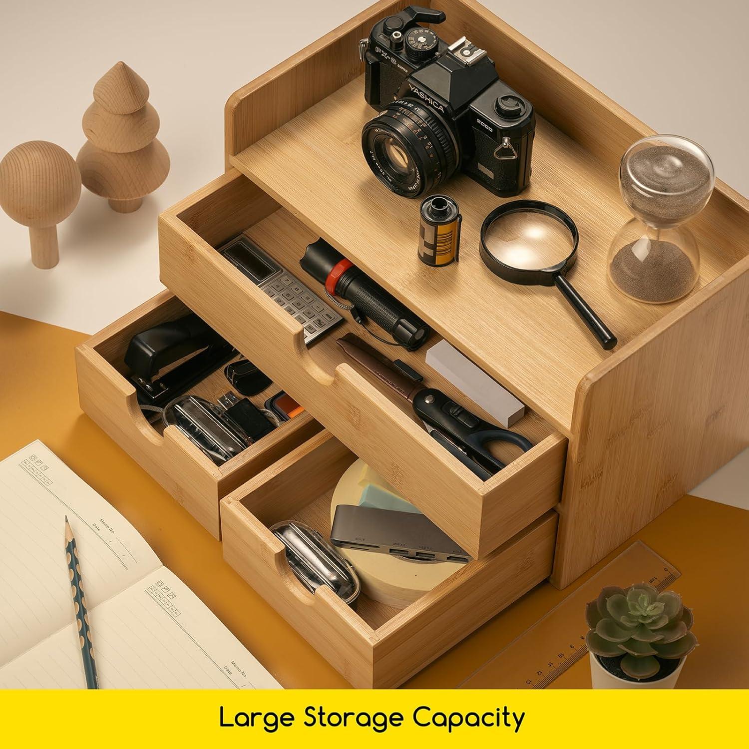 Organizador de Escritorio de Bambú MEEDEN con 3 Cajones