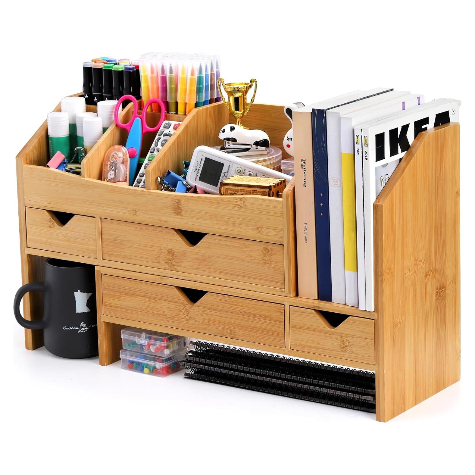Organizador de Escritorio de Bambú Lawei con 4 Cajones