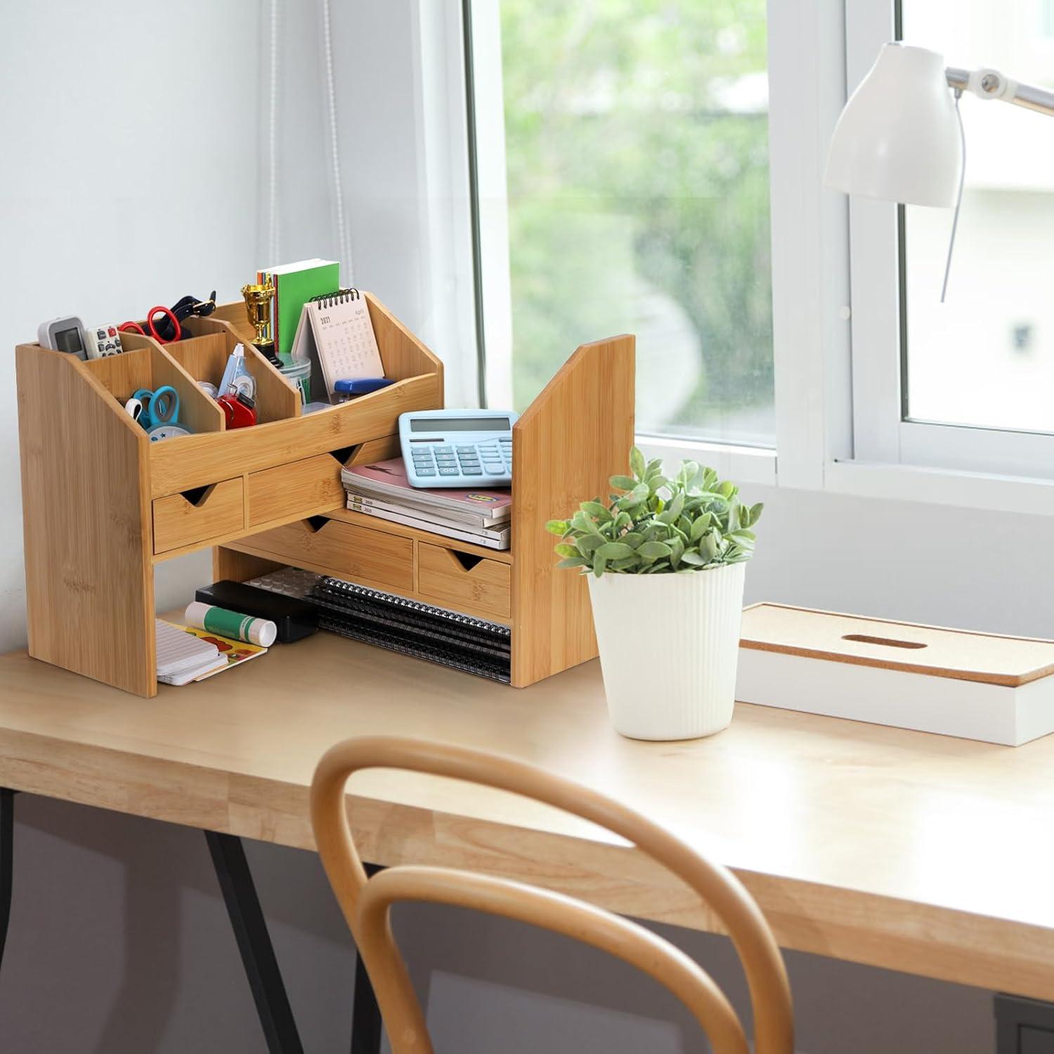 Organizador de Escritorio de Bambú Lawei con 4 Cajones