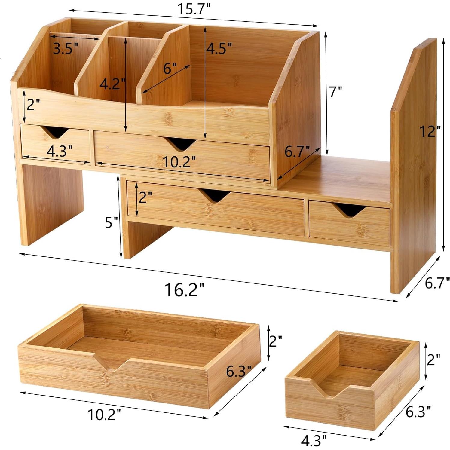 Organizador de Escritorio de Bambú Lawei con 4 Cajones