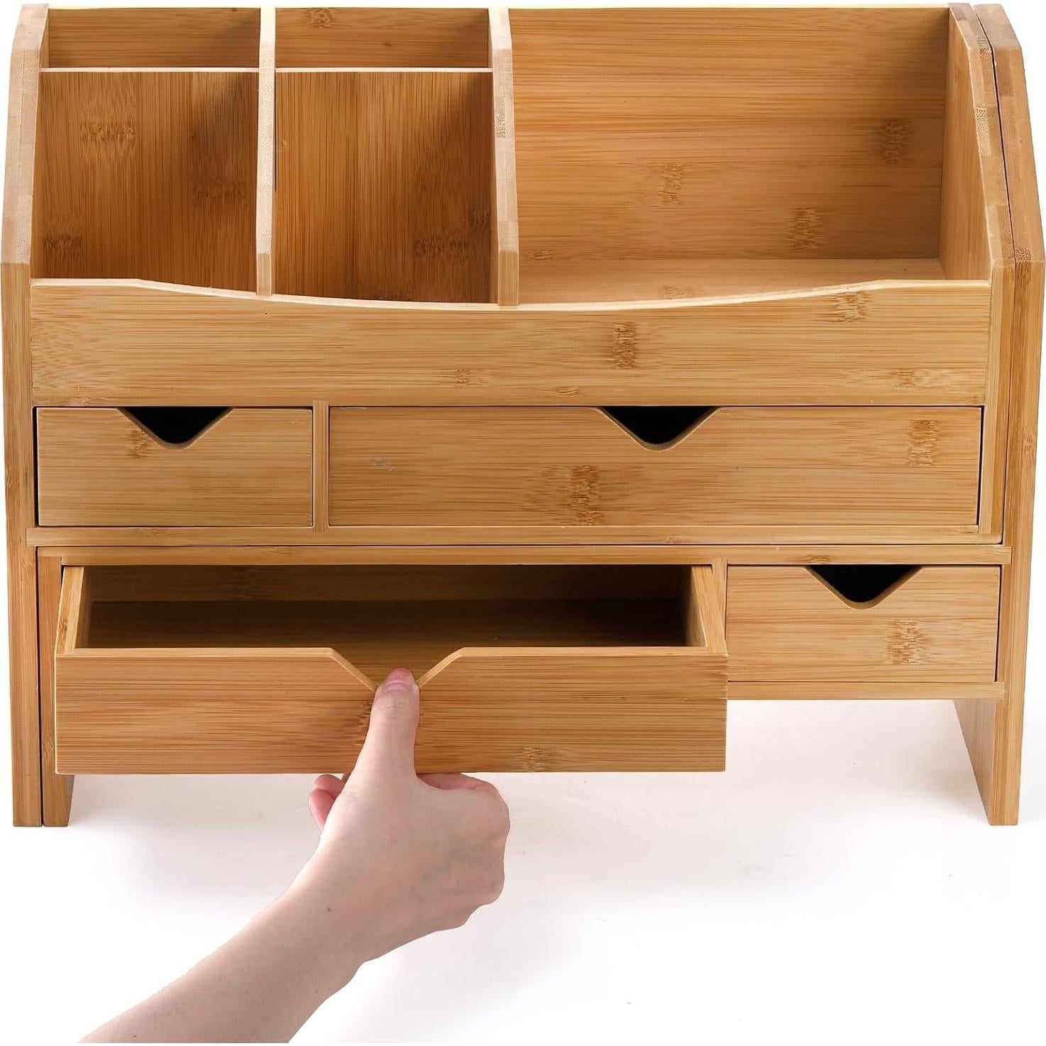 Organizador de Escritorio de Bambú Lawei con 4 Cajones