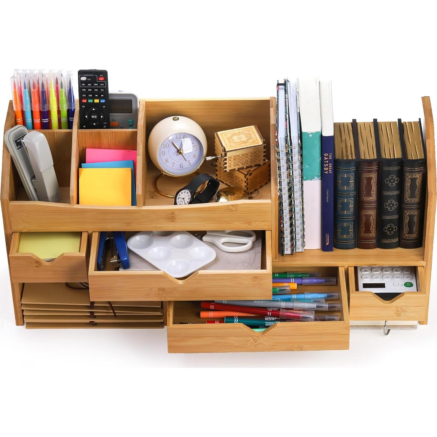 Organizador de Escritorio de Bambú Lawei con 4 Cajones