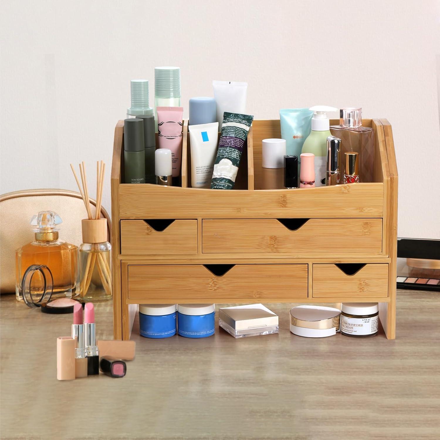 Organizador de Escritorio de Bambú Lawei con 4 Cajones