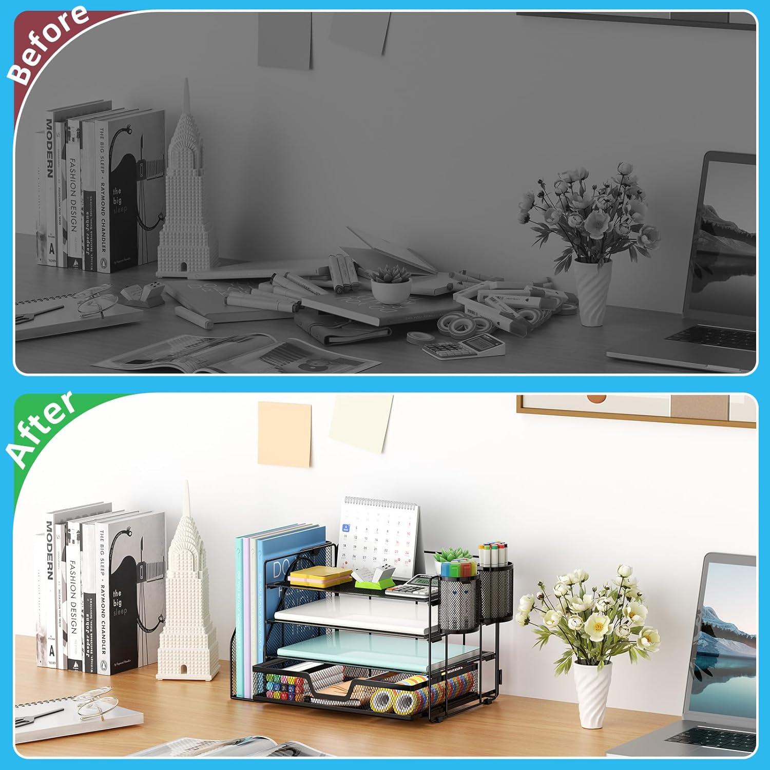 Organizador de Escritorio Marbrasse 4 Niveles Negro 39x23x21 cm