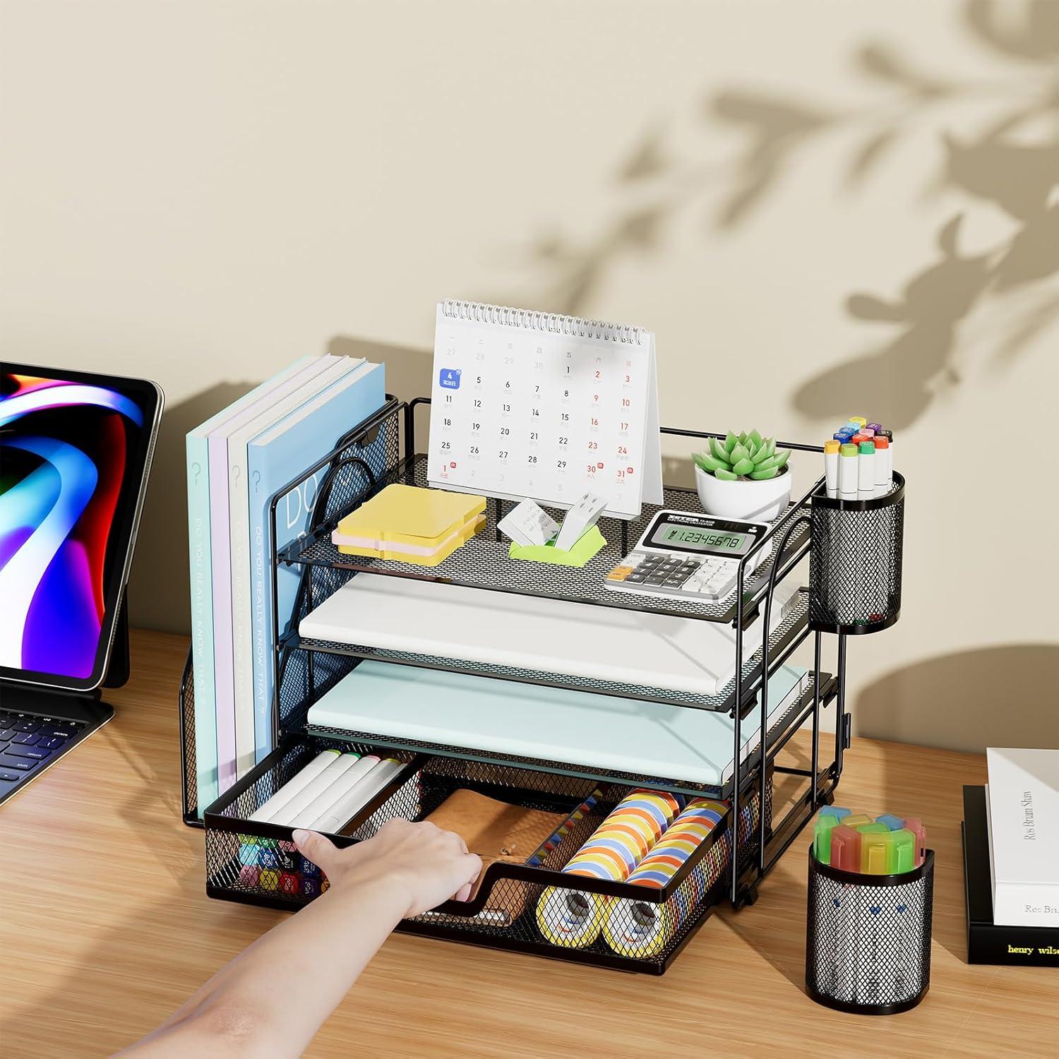 Organizador de Escritorio Marbrasse 4 Niveles Negro 39x23x21 cm