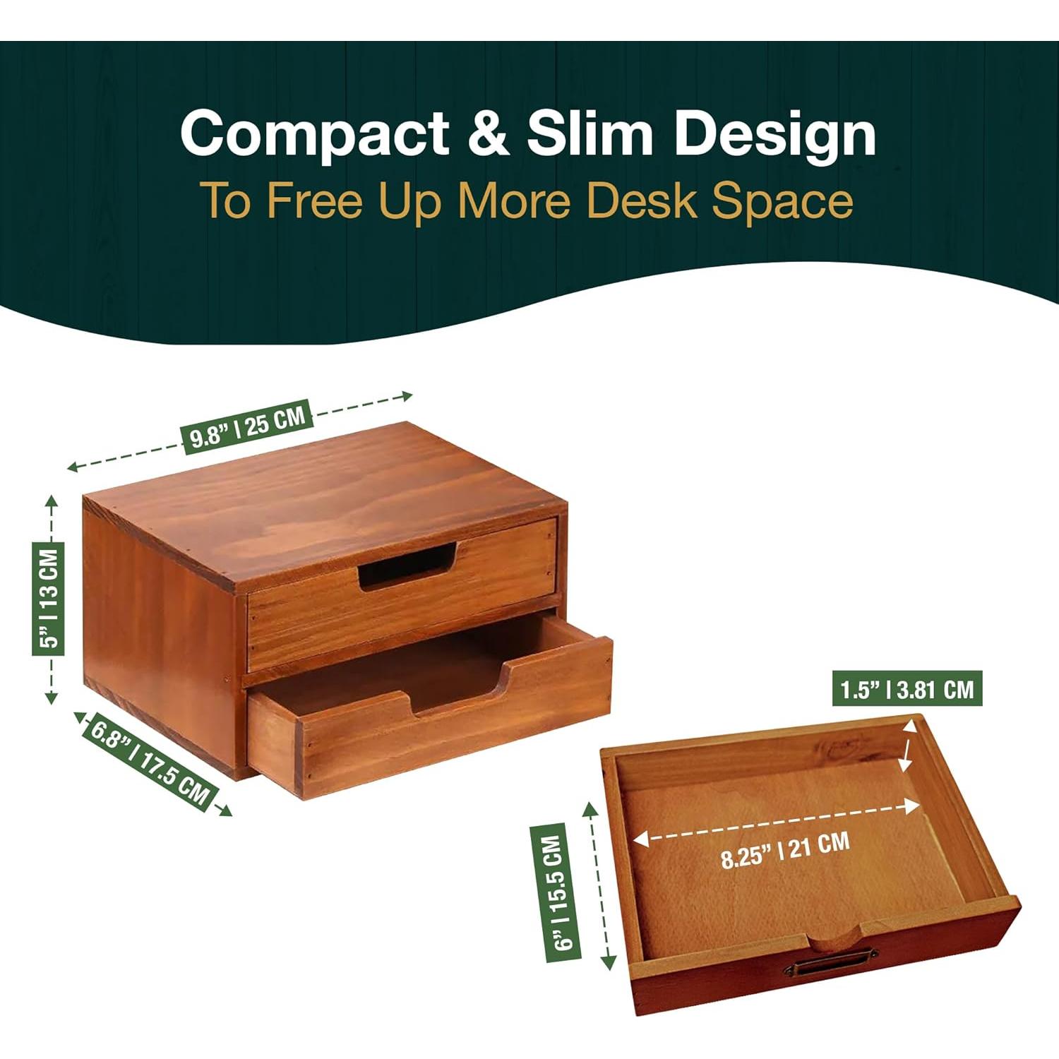 Organizador de Escritorio Woodaholic con 2 Cajones de Madera