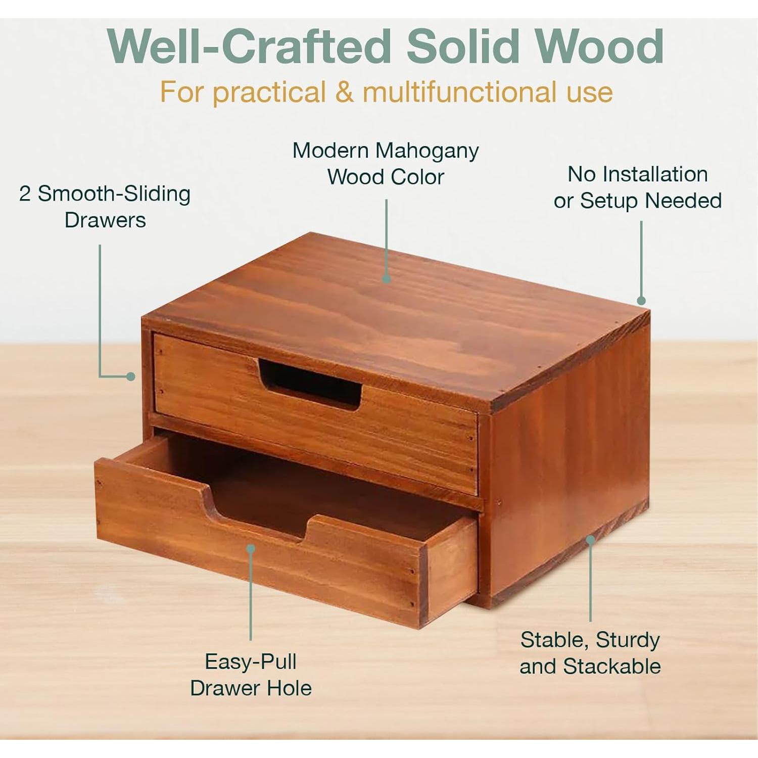 Organizador de Escritorio Woodaholic con 2 Cajones de Madera