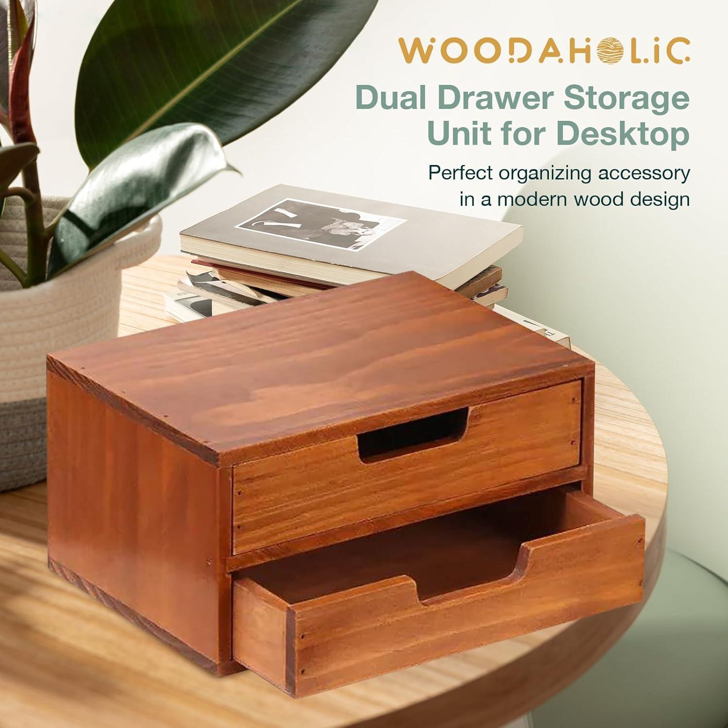 Organizador de Escritorio Woodaholic con 2 Cajones de Madera