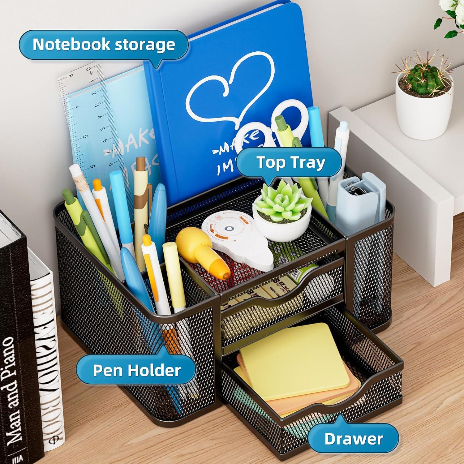 Organizador de Escritorio Marbrasse con 2 Cajones y 5 Compartimentos