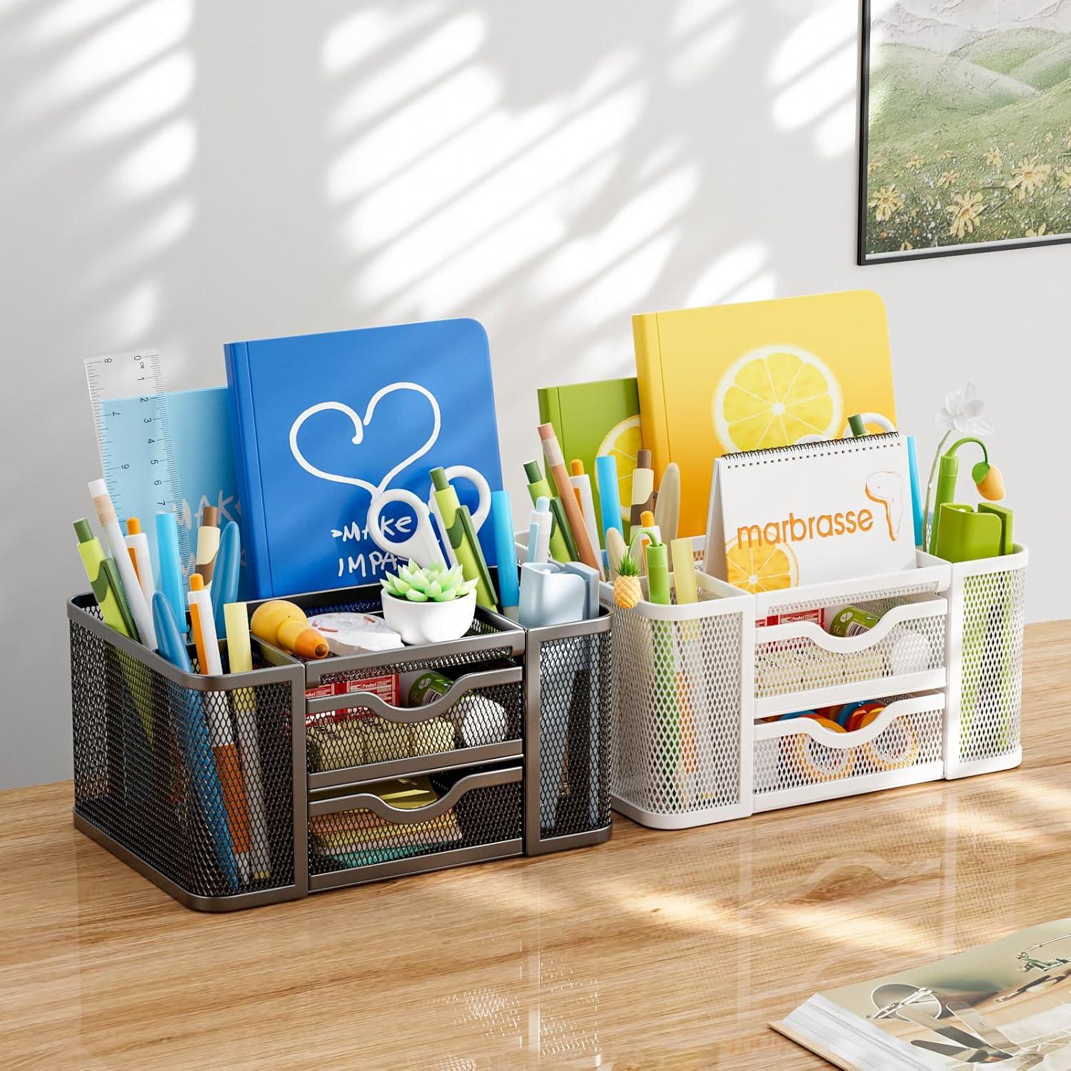 Organizador de Escritorio Marbrasse con 2 Cajones y 5 Compartimentos