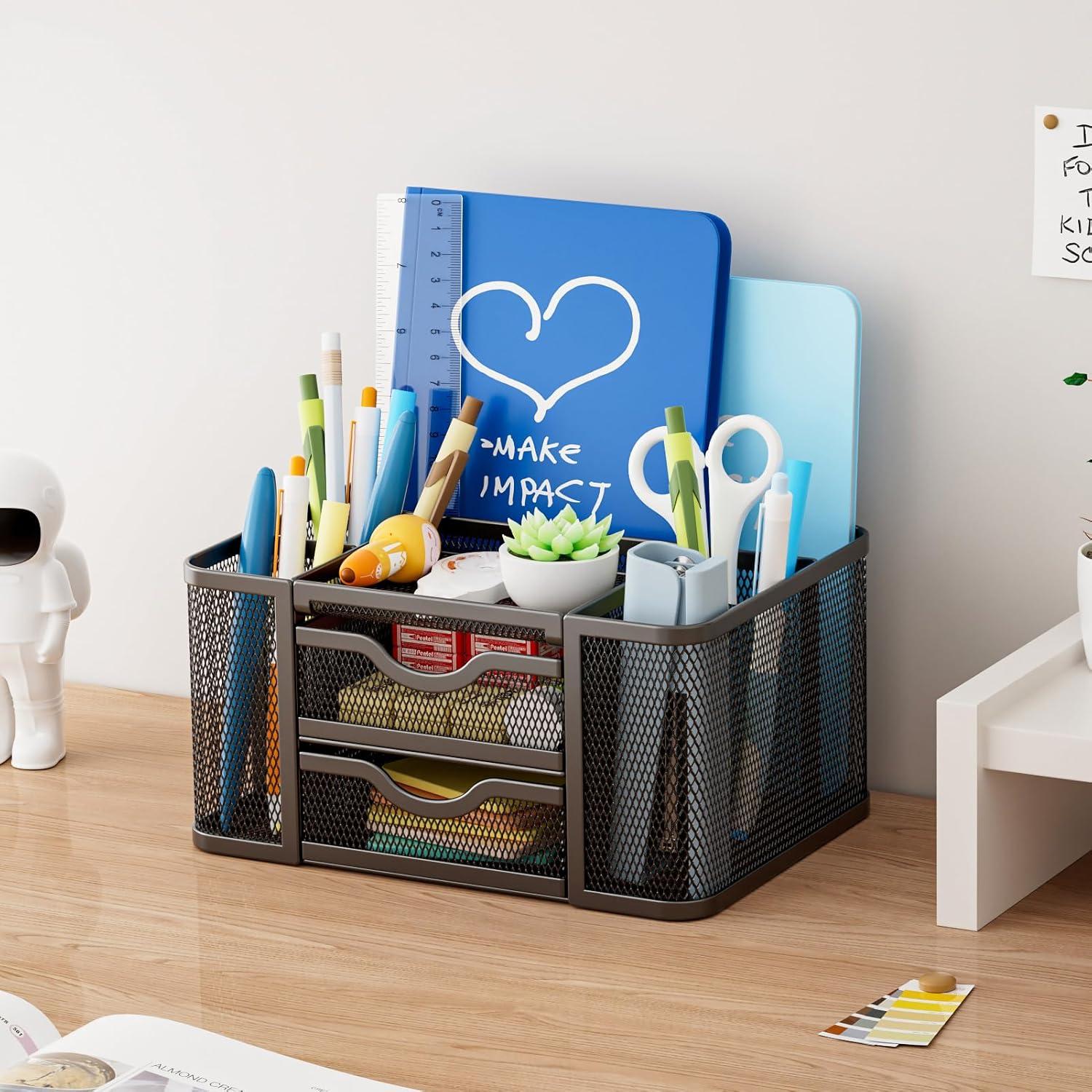 Organizador de Escritorio Marbrasse con 2 Cajones y 5 Compartimentos