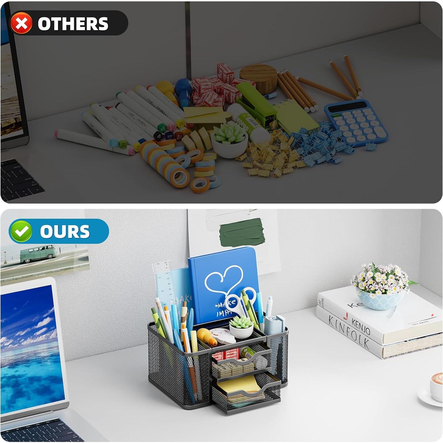 Organizador de Escritorio Marbrasse con 2 Cajones y 5 Compartimentos