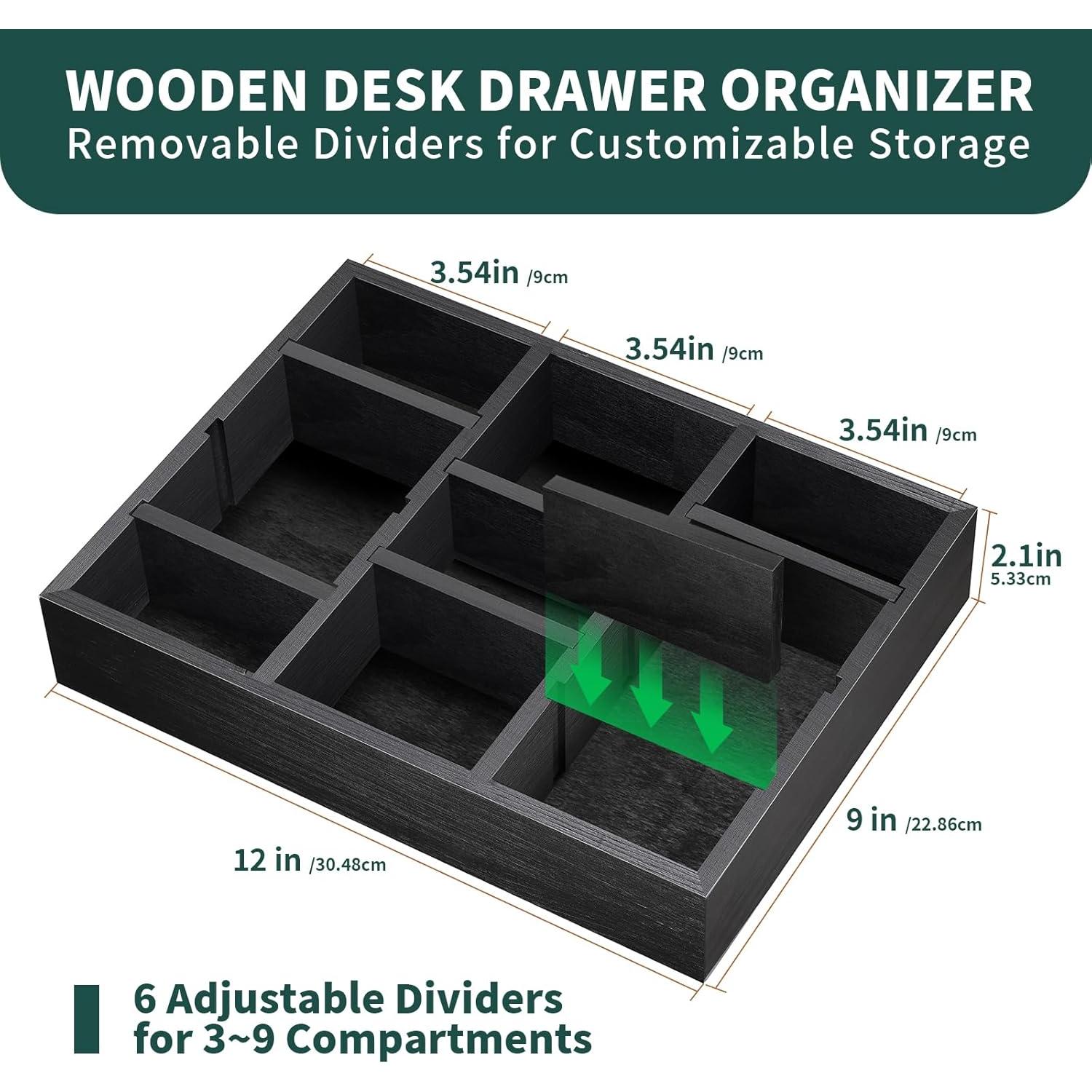 Organizador de Cajón TEESSFROOD de Madera Ajustable Negro