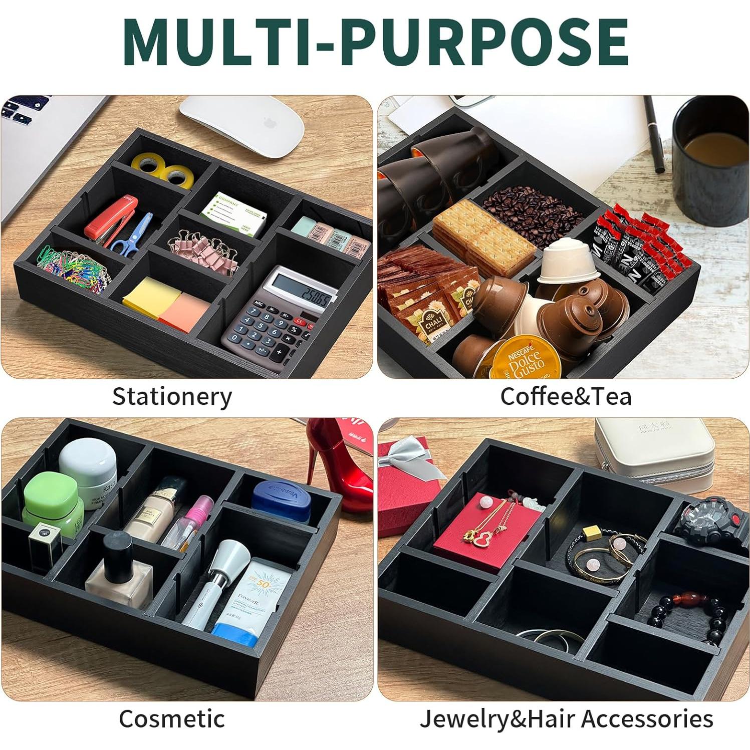 Organizador de Cajón TEESSFROOD de Madera Ajustable Negro