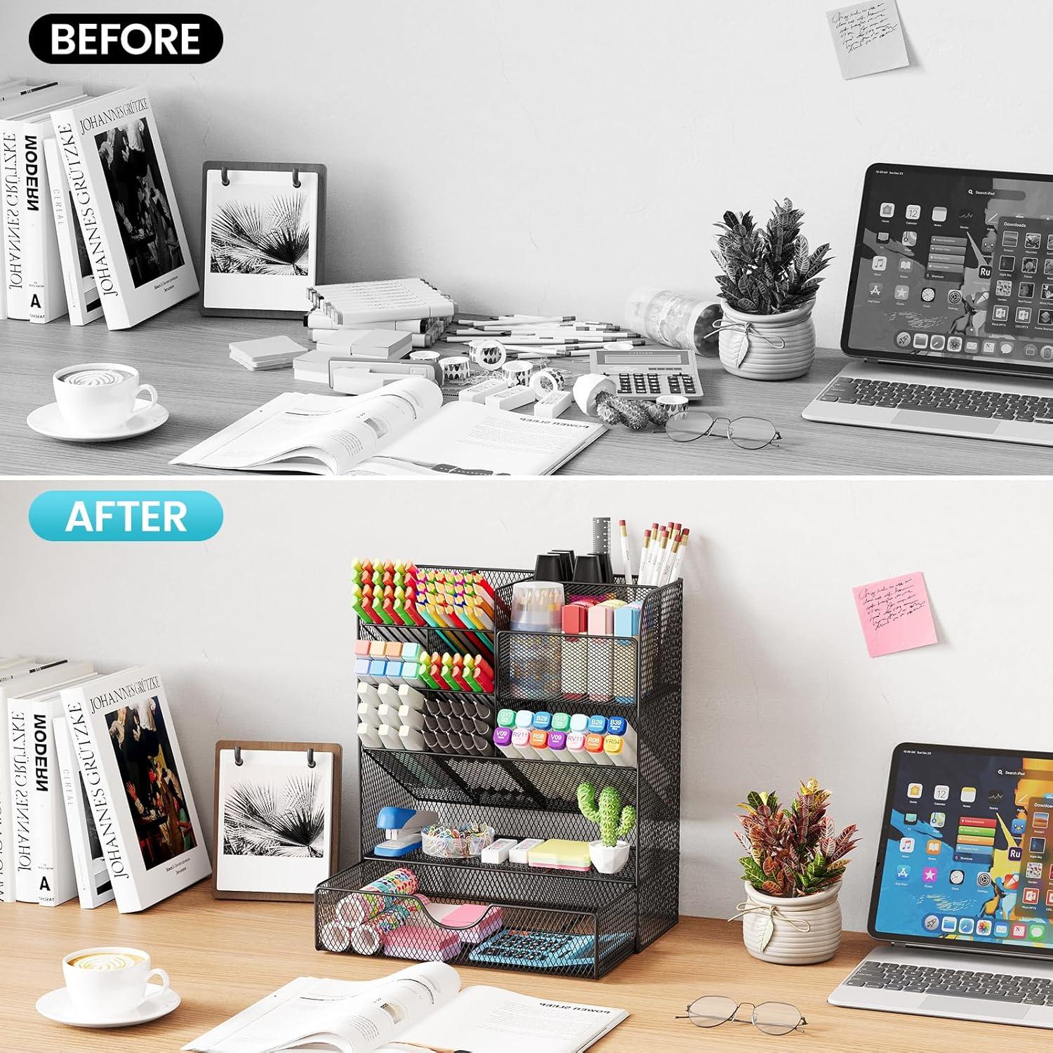 Organizador de Escritorio OPNICE con Cajón y Soporte para Plumas