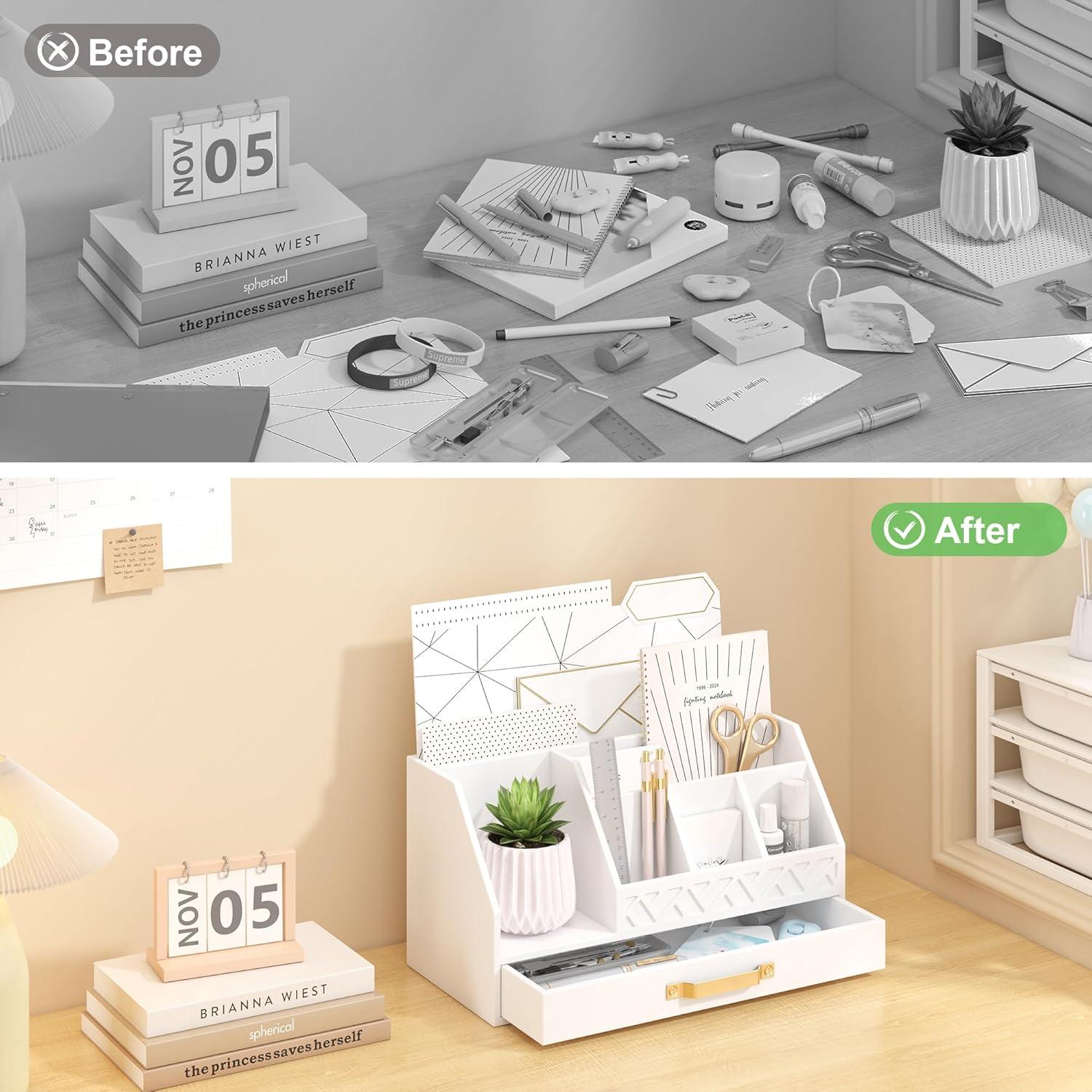 Organizador de Escritorio de Bambú Wisuce Essentials Blanco