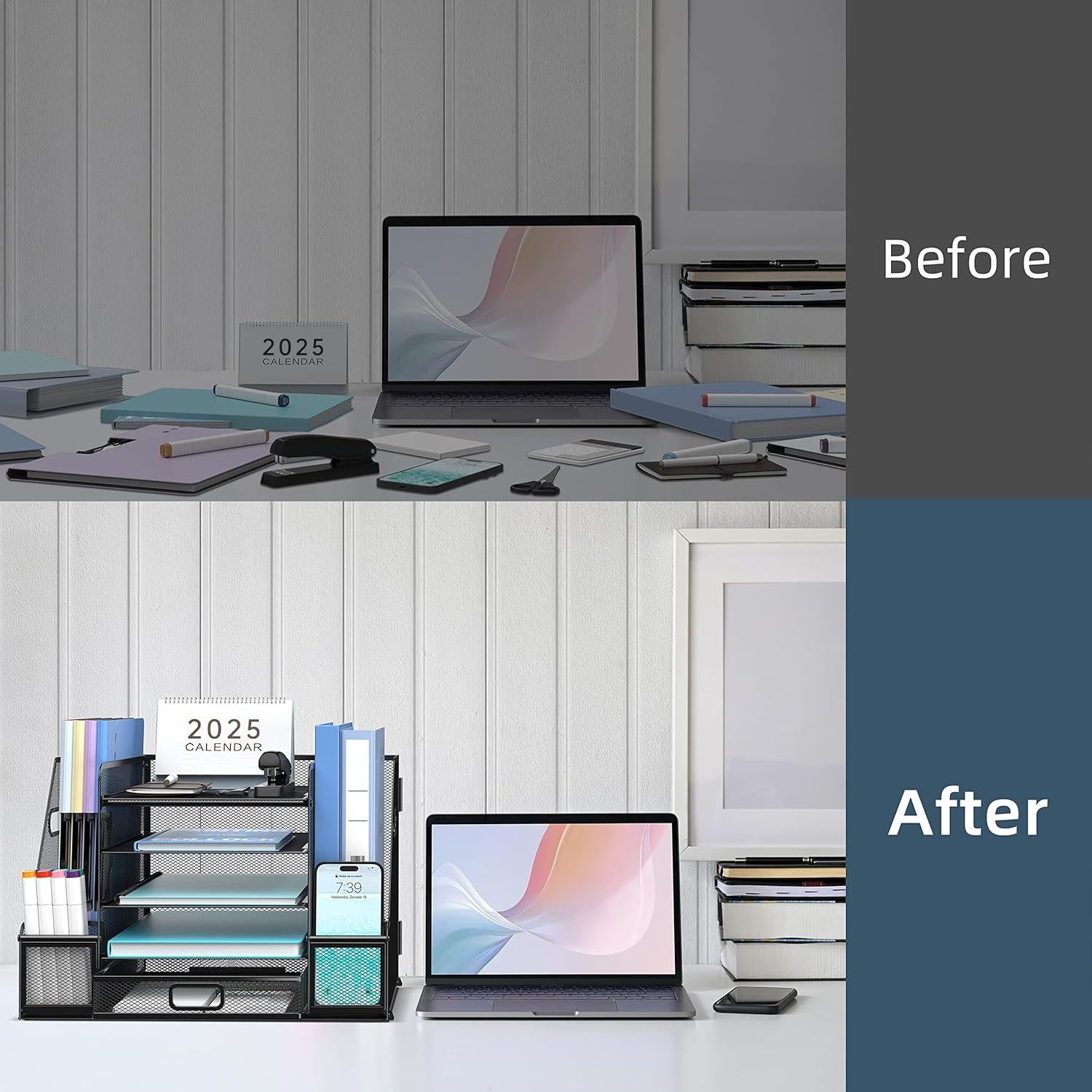 Organizador de Escritorio SUPEASY 5 Niveles con Cajón Negro