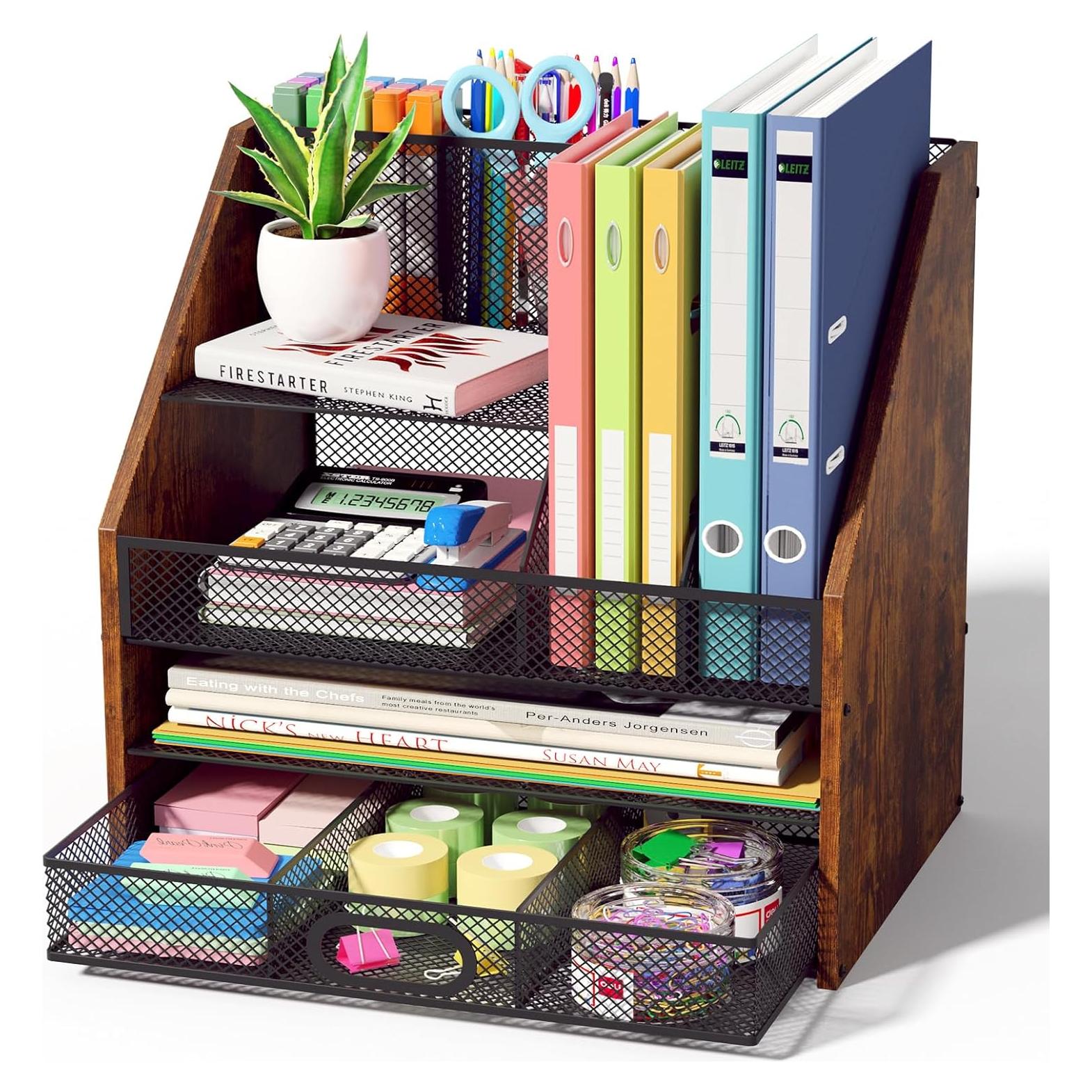 Organizador de Escritorio Homsorout 4 Niveles Madera y Metal