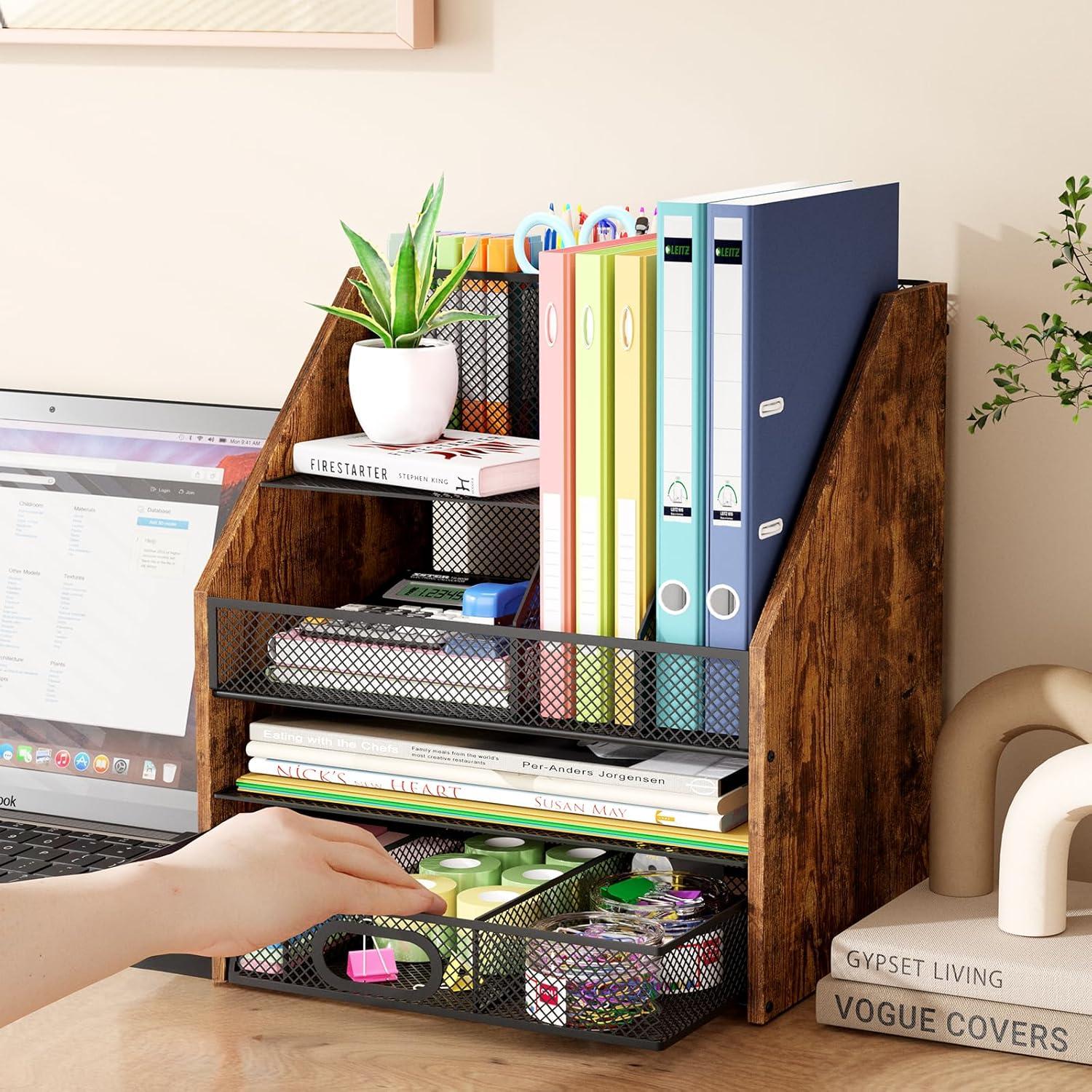 Organizador de Escritorio Homsorout 4 Niveles Madera y Metal