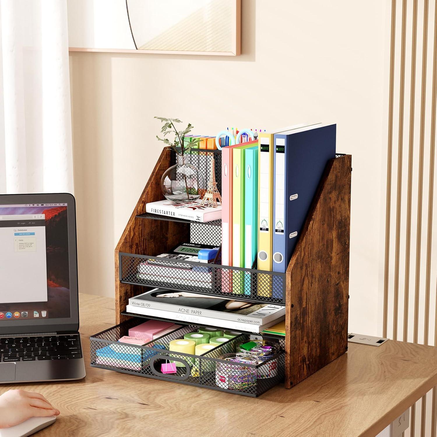 Organizador de Escritorio Homsorout 4 Niveles Madera y Metal