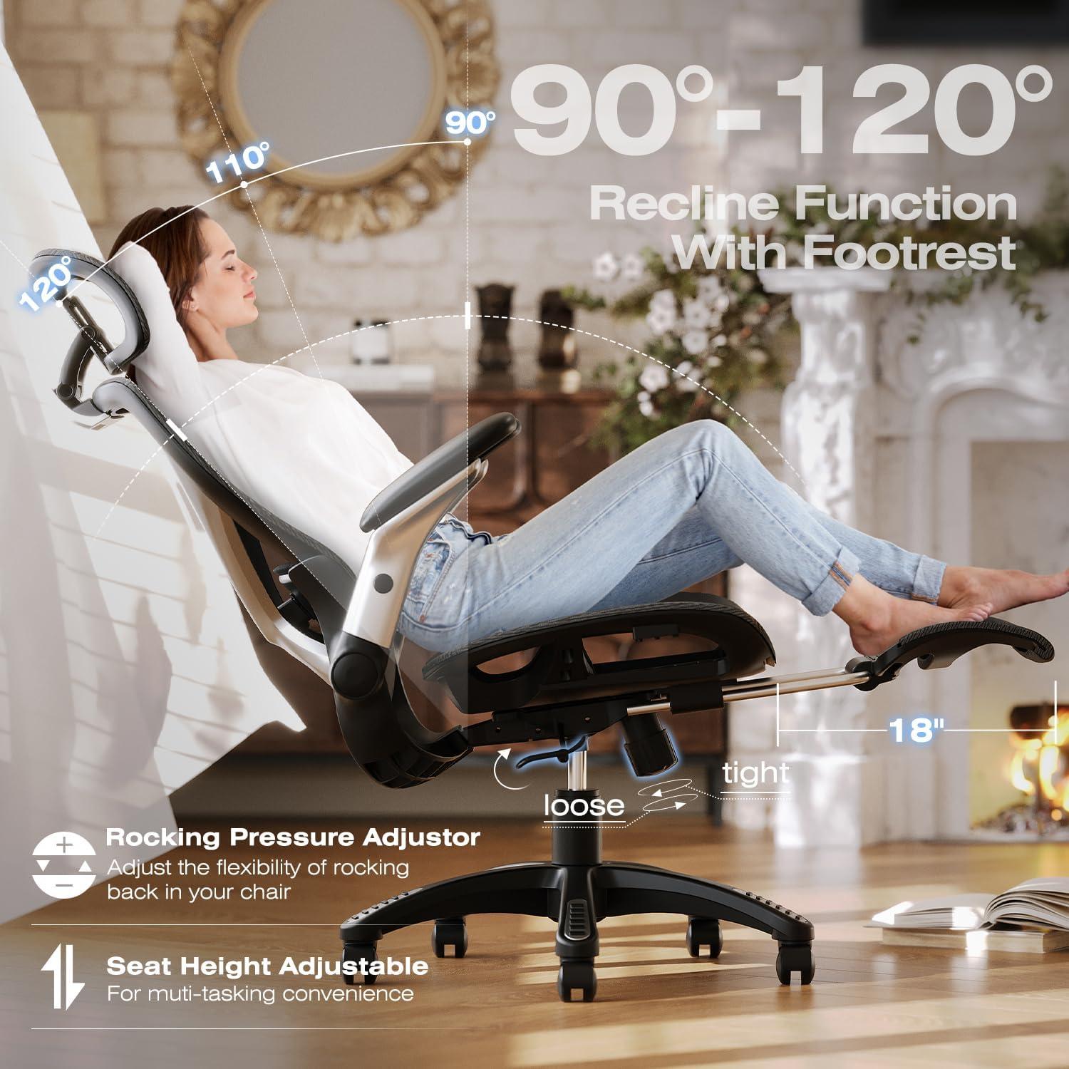 Silla de Oficina Ergonómica ELABEST X100 con Reposapiés y Soporte Lumbar Ajustable