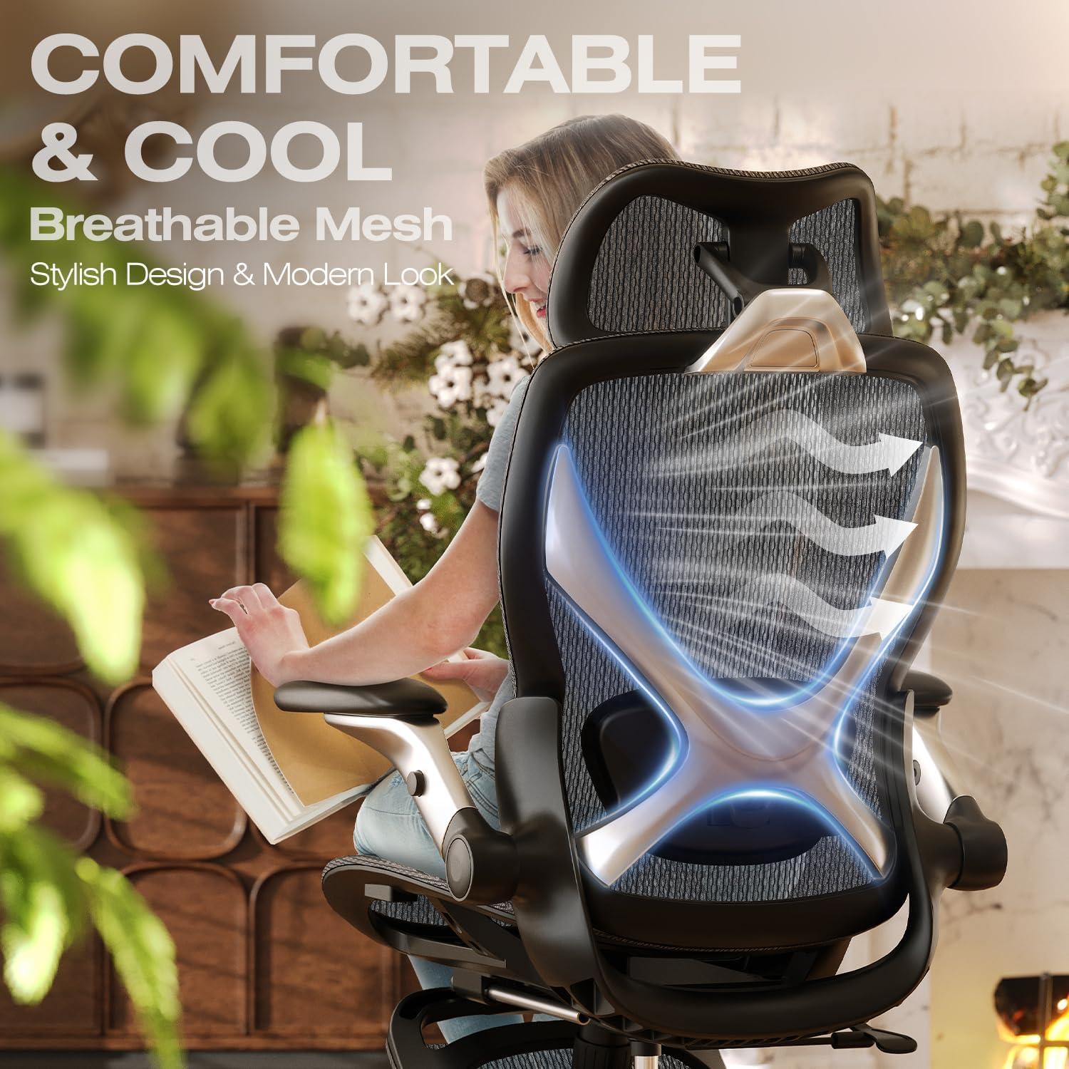 Silla de Oficina Ergonómica ELABEST X100 con Reposapiés y Soporte Lumbar Ajustable