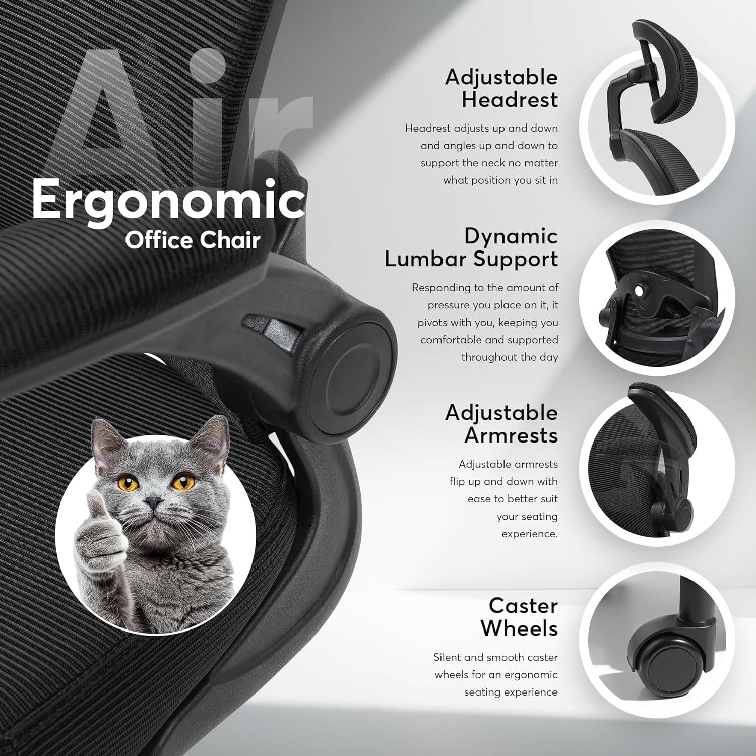 Silla de Oficina Ergonómica Oline ErgoAir - Soporte Lumbar Ajustable