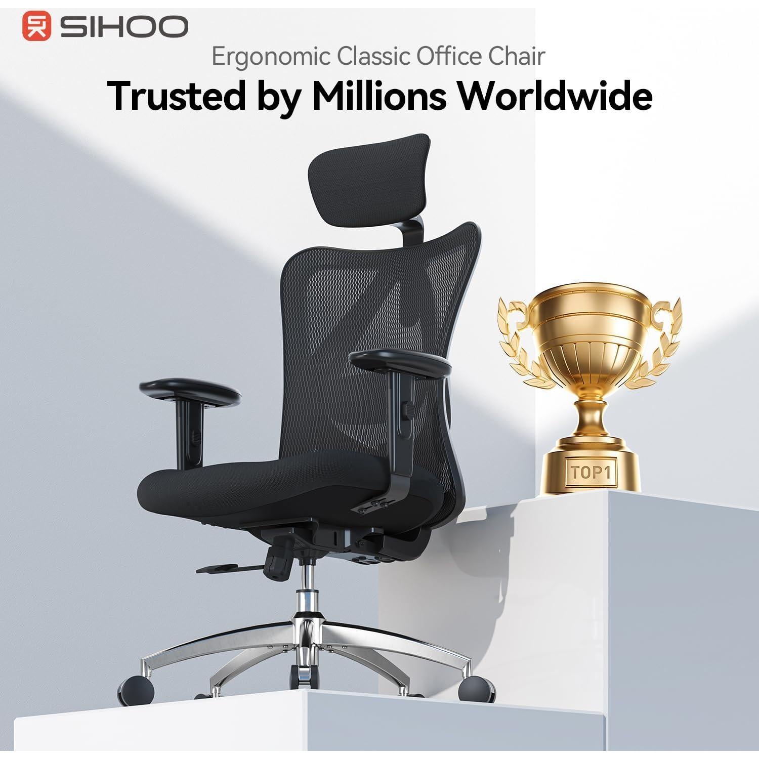 Silla de Oficina Ergonómica SIHOO M18 Negra Ajustable Soporte Lumbar