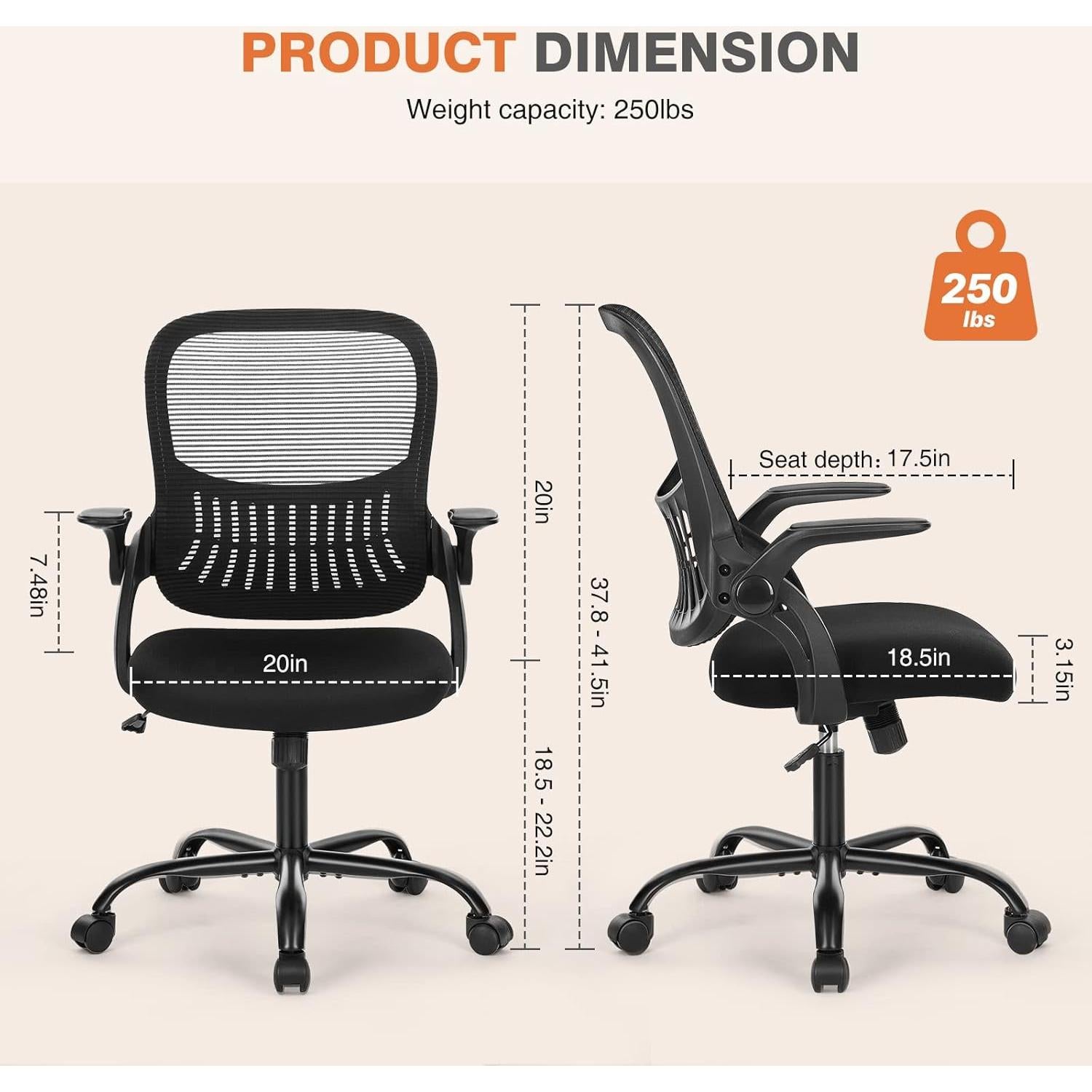 Silla de Oficina Ergonómica Sweetcrispy con Respaldo Medio Negro