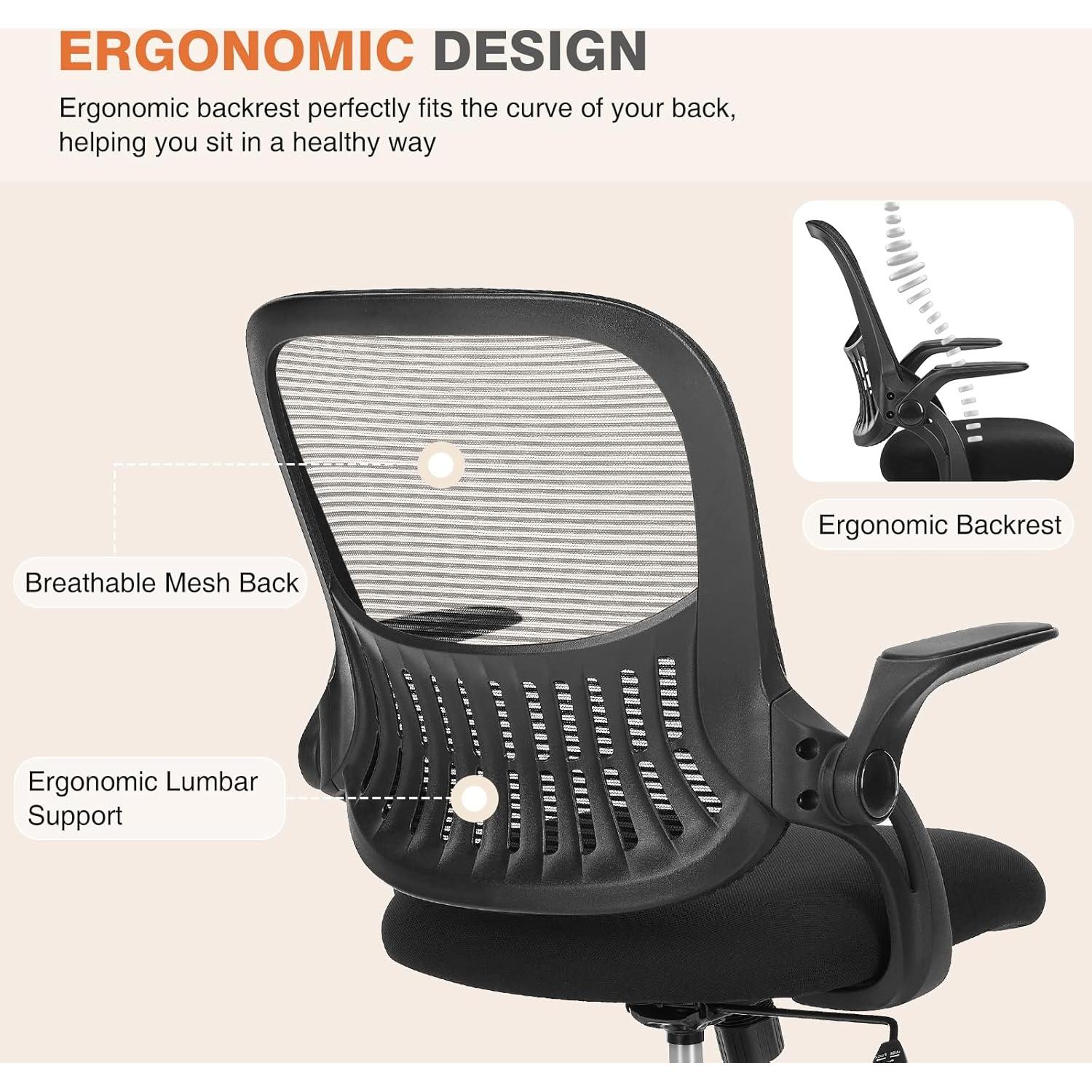 Silla de Oficina Ergonómica Sweetcrispy con Respaldo Medio Negro