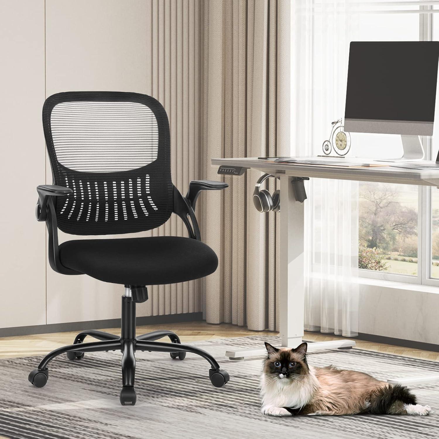 Silla de Oficina Ergonómica Sweetcrispy con Respaldo Medio Negro