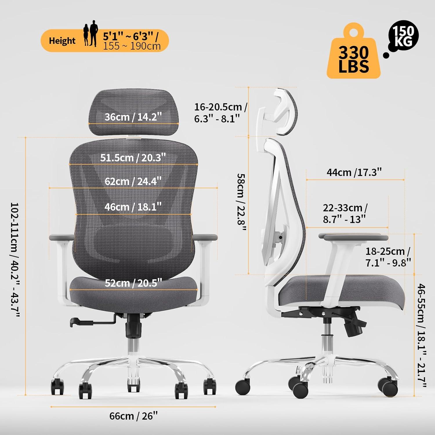 Silla de Oficina Ergonómica HOLLUDLE Vchair-GR Blanca Ajustable