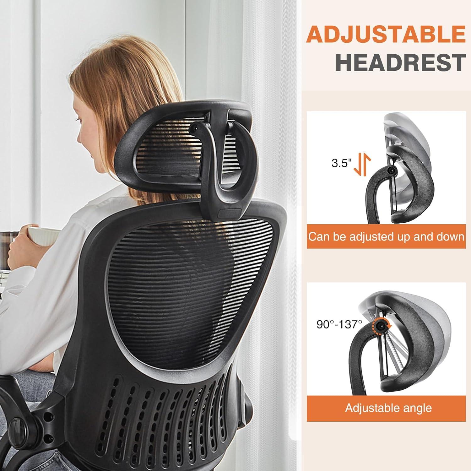 Silla de Oficina Ergonómica Sweetcrispy con Reposacabezas Ajustable