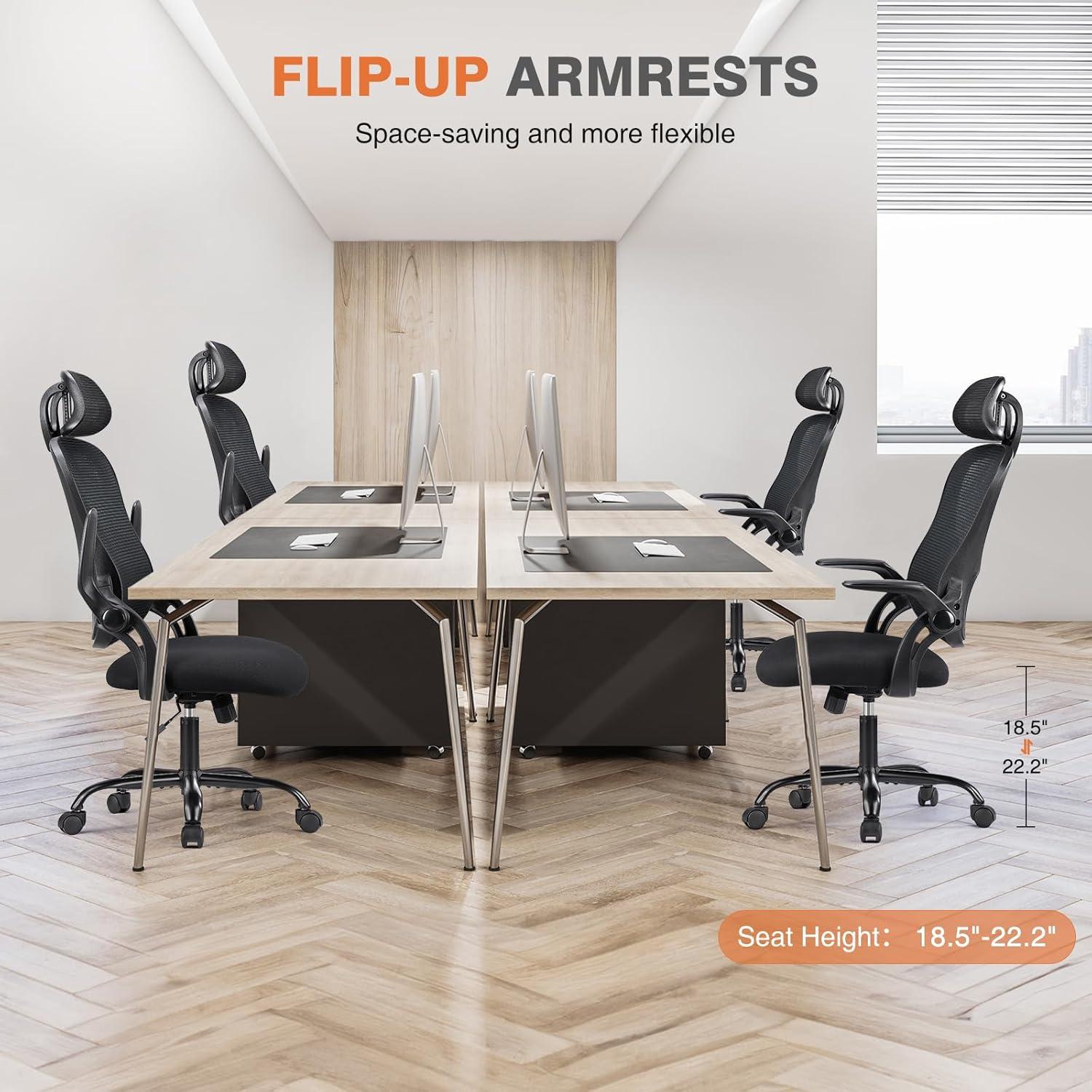 Silla de Oficina Ergonómica Sweetcrispy con Reposacabezas Ajustable