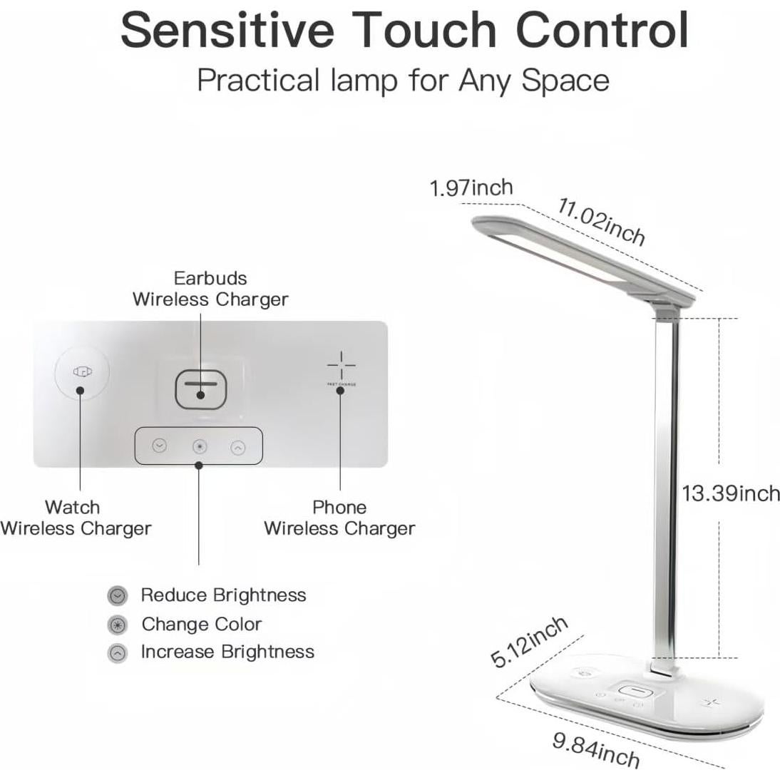 Lámpara de Escritorio LED Reankani con Cargador Inalámbrico 3 Modos