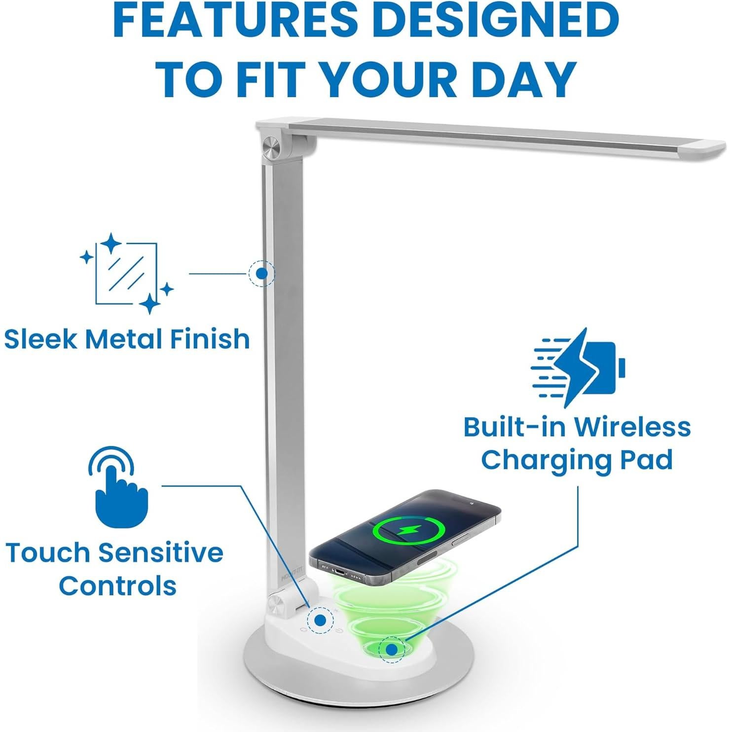Lámpara de Escritorio LED Mount-It! TS-7009 con Cargador Inalámbrico