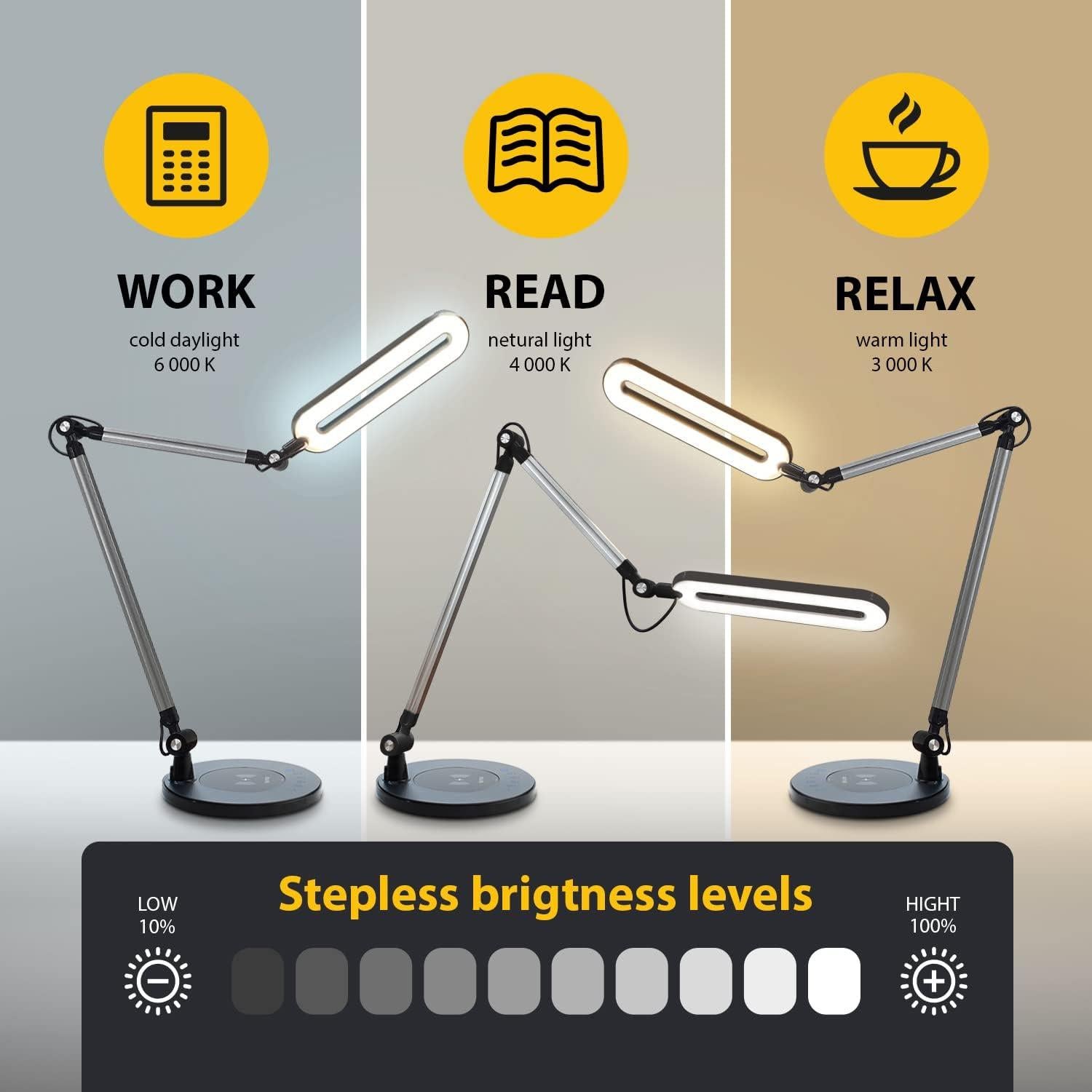 Lámpara de Escritorio LED OTUS con Cargador Inalámbrico 10W