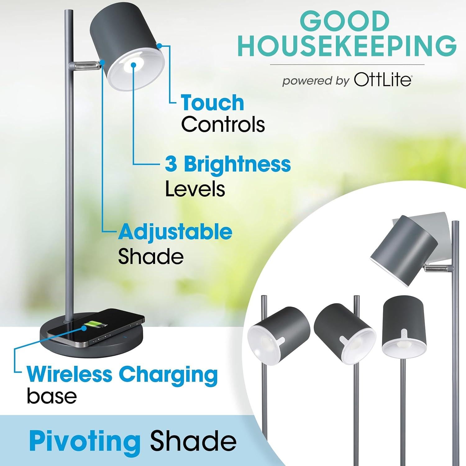 Lámpara de Escritorio LED OttLite con Carga Inalámbrica - Ajustable y Regulable - Diseño Moderno para Oficina y Estudio