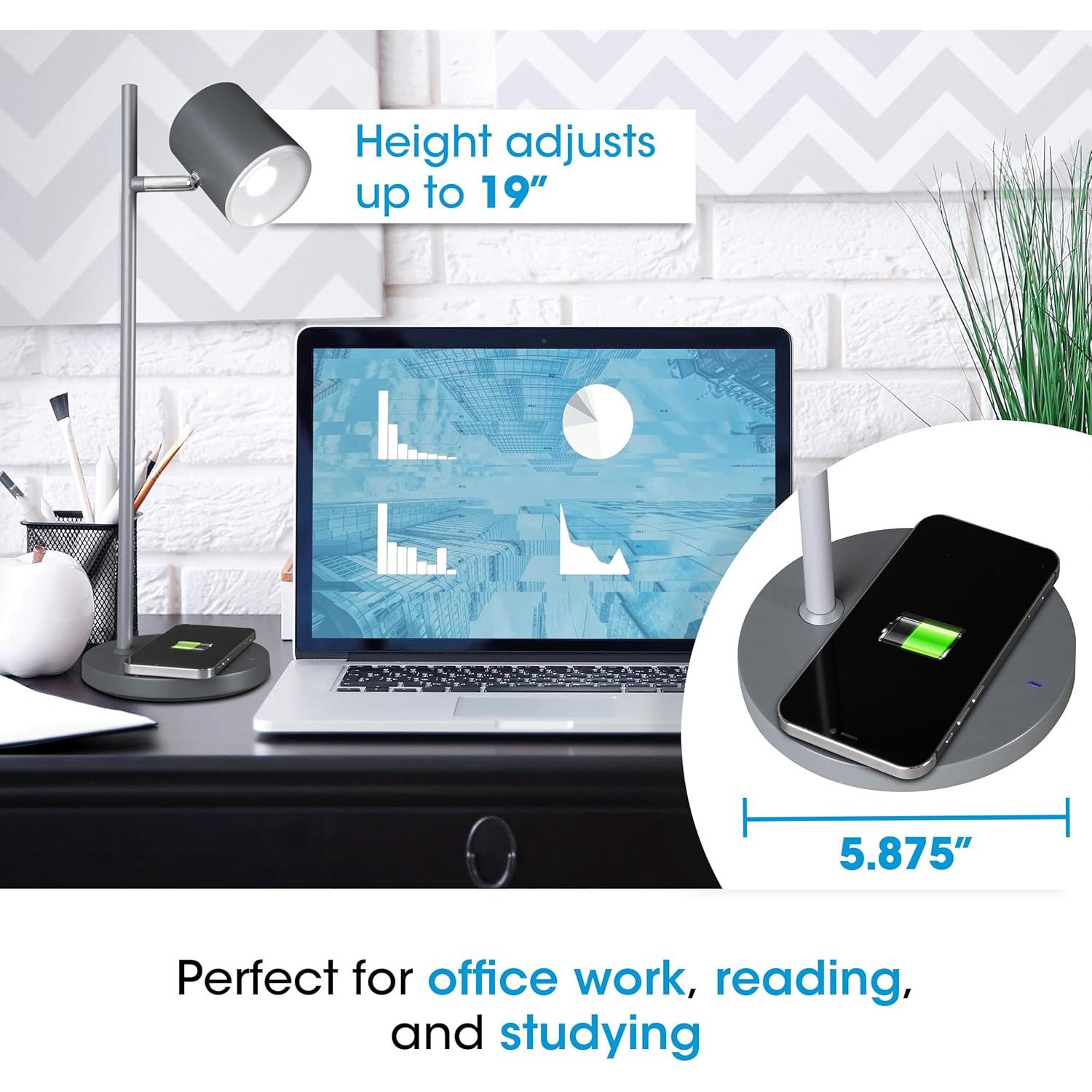 Lámpara de Escritorio LED OttLite con Carga Inalámbrica - Ajustable y Regulable - Diseño Moderno para Oficina y Estudio