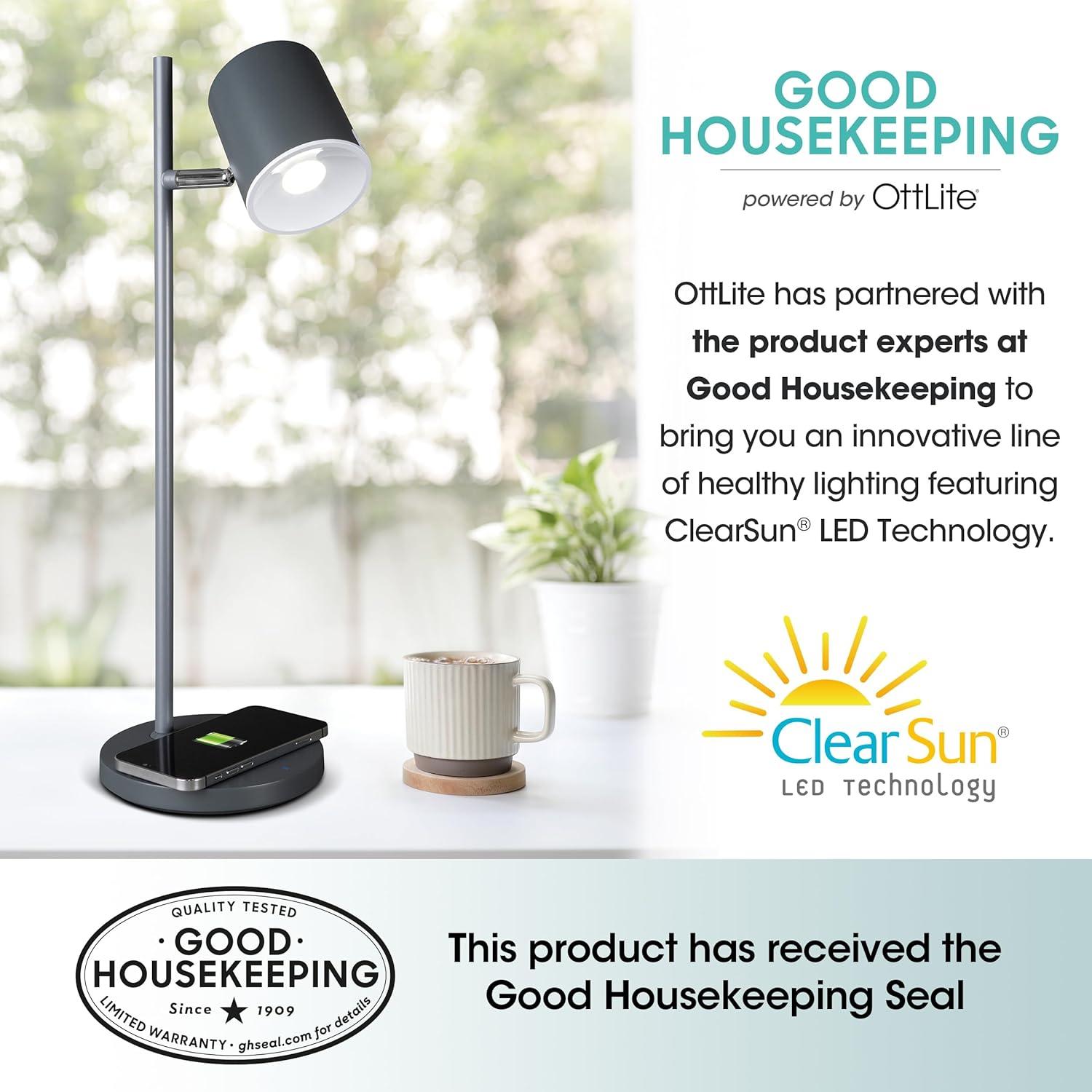 Lámpara de Escritorio LED OttLite con Carga Inalámbrica - Ajustable y Regulable - Diseño Moderno para Oficina y Estudio