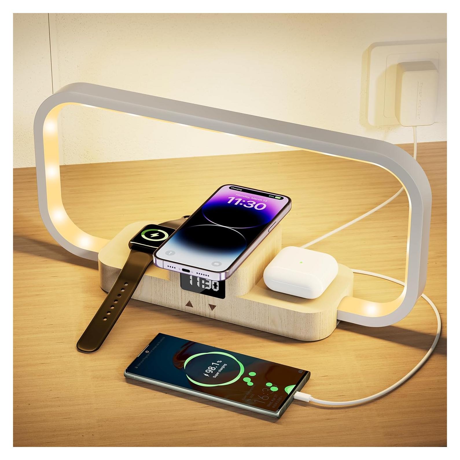 Lámpara de Mesa LED CRLL YD-03 con Cargador Inalámbrico 3 en 1