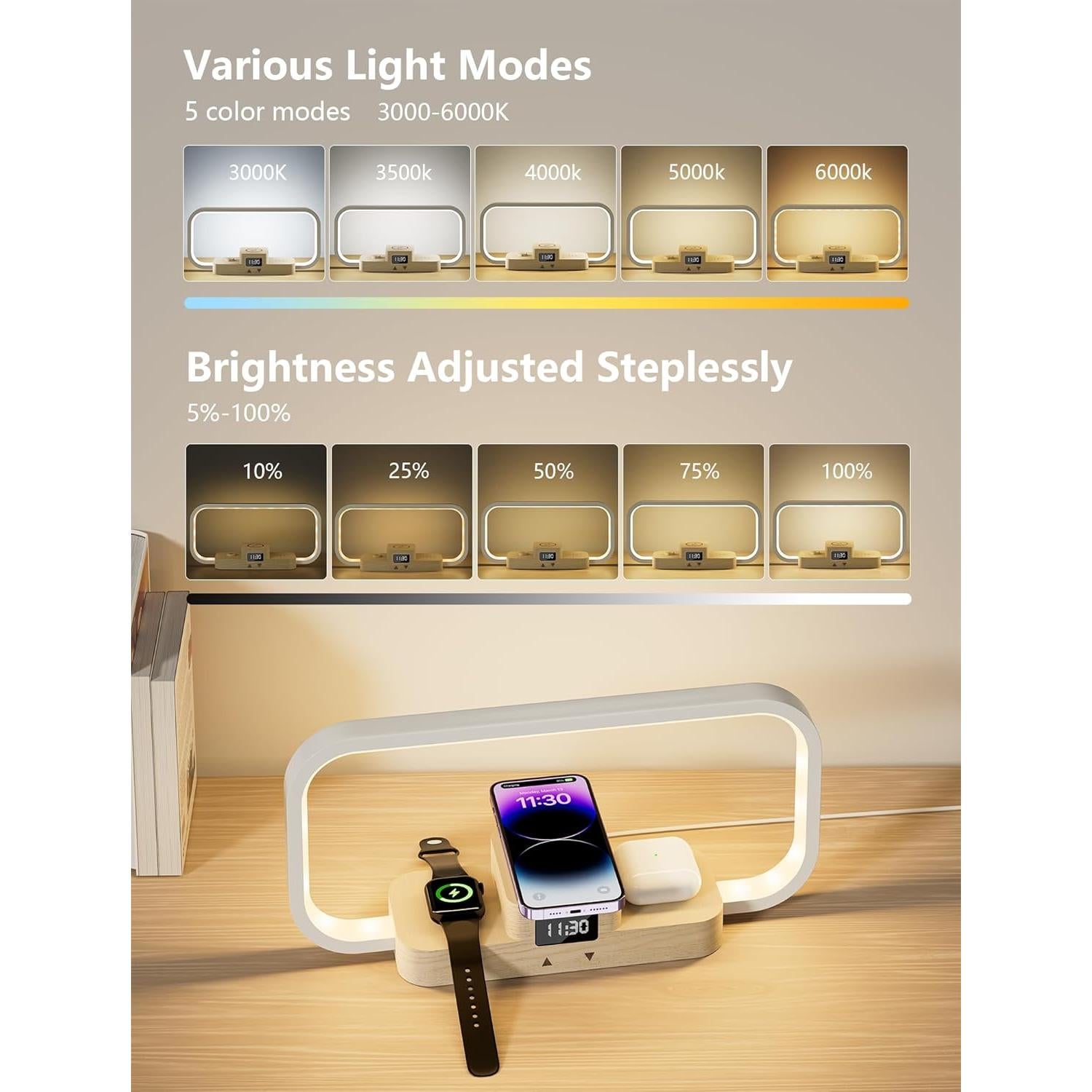 Lámpara de Mesa LED CRLL YD-03 con Cargador Inalámbrico 3 en 1