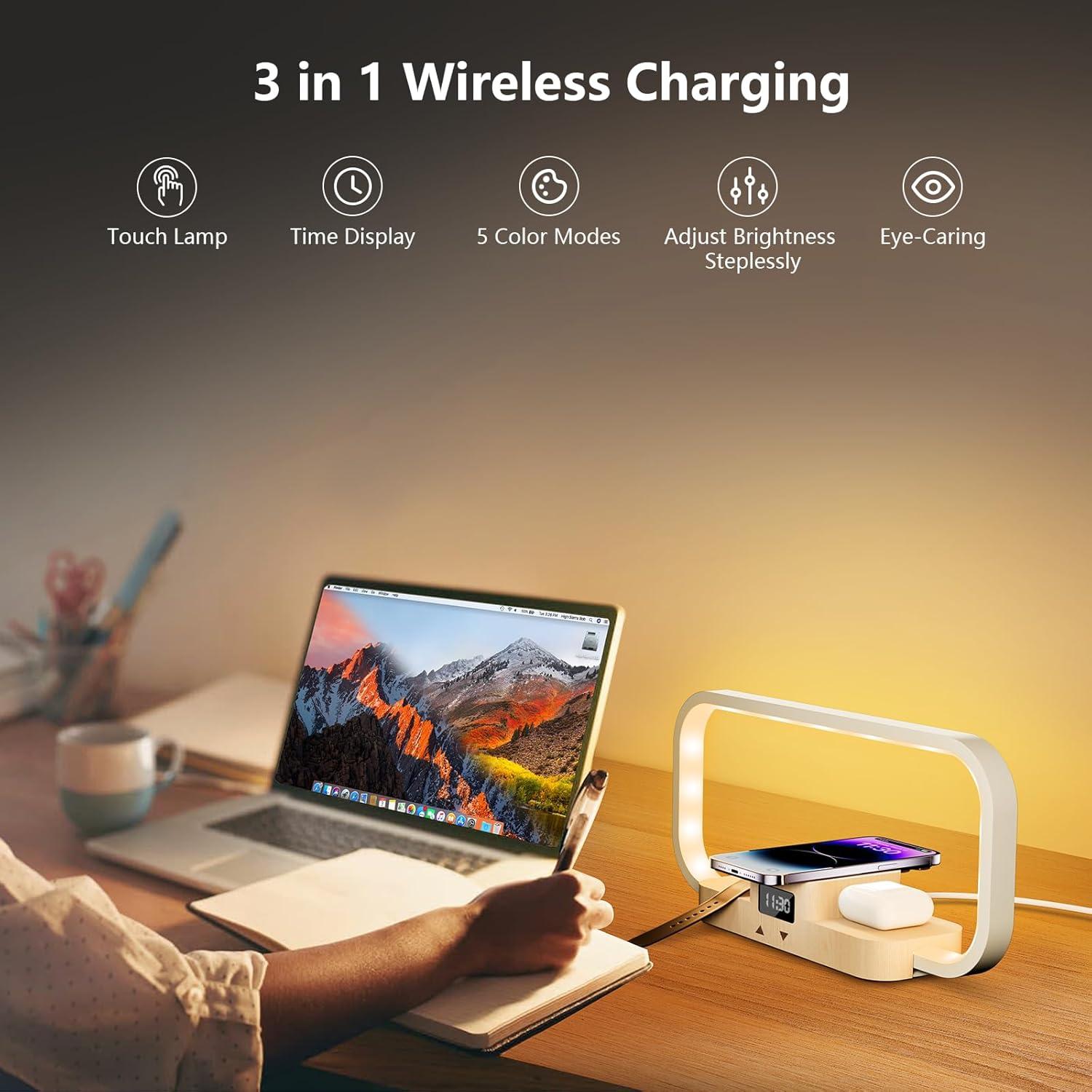 Lámpara de Mesa LED CRLL YD-03 con Cargador Inalámbrico 3 en 1