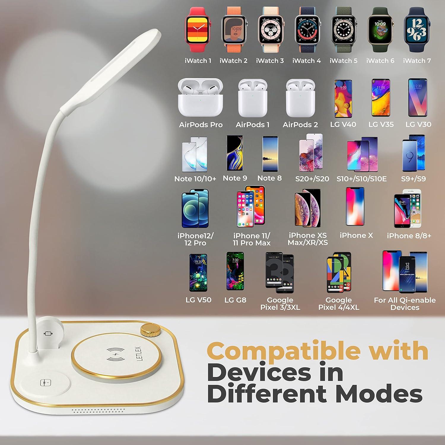 Lámpara de Escritorio LED Multifuncional LetLex 3 en 1 - Cargador Inalámbrico Qi 15W