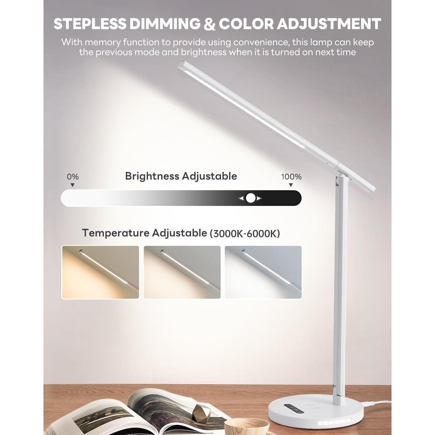 Lámpara de Escritorio LED Sunlinkco con Cargador Inalámbrico